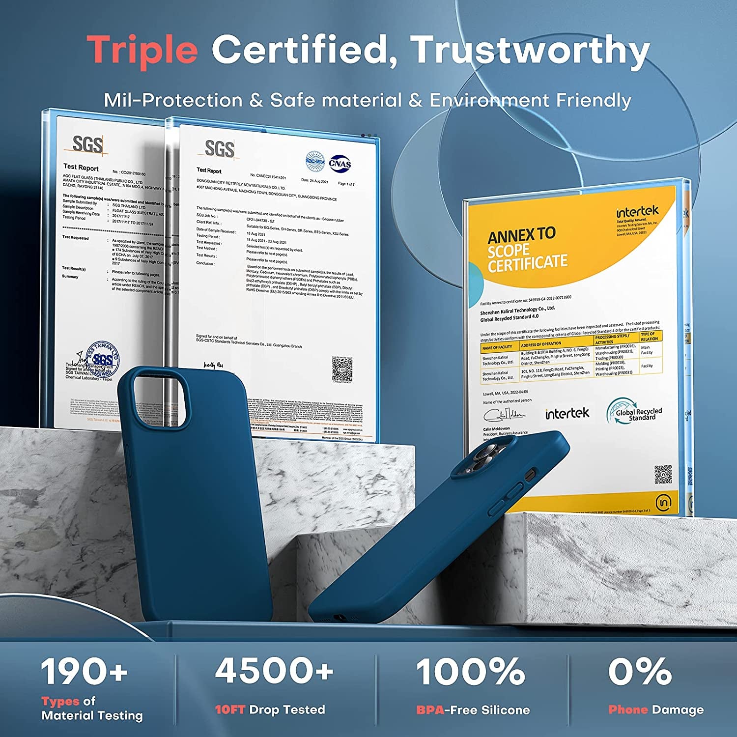 TOCOL [5 in 1 for Iphone 14 Case, with 2 Pack Screen Protector + 2 Pack Camera Lens Protector, Slim Liquid Silicone Phone Case 14 6.1 Inch, [Anti-Scratch] [Drop Protection], Midnight Blue  TOCOL   