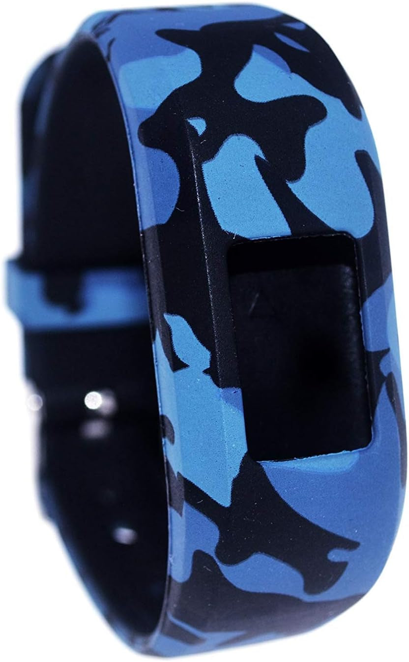 Ruentech Replacement Bands for Garmin Vivofit Jr.2, Colorful Adjustable Wristbands with Secure Watch-Style Clasp Strap Compatible with Garmin Vivofit Jr 2 and Vivofit Jr (For Kids) (Flag)  RuenTech Camo Blue  