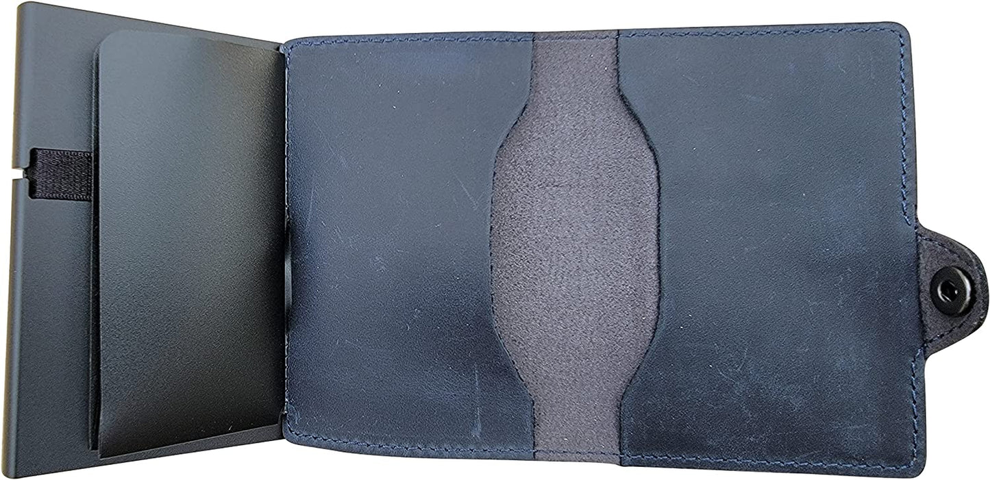 TNE Airtag Wallet Genuine Leather Credit Card Money Holder for Men | RFID Blocking | Automatic Popup Mini Aluminum Bifold Slim Zipper Coin Pocket Airtag Case Mens Wallets Air Tag Cover (Blue)  Thepricesright4u   