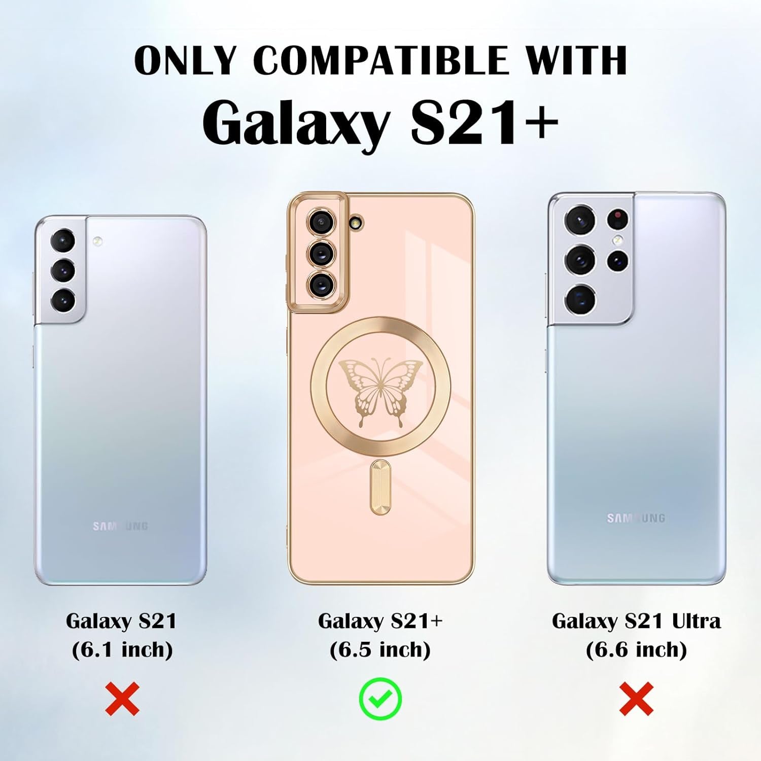 Newseego for Samsung Galaxy S21 plus 5G Magnetic Case, Cute Butterfly Plating Edge Case with Magsafe for Women Girls Men Soft TPU Bumper Shockproof Protective Cover for Samsung Galaxy S21 Plus-Pink  Newseego   