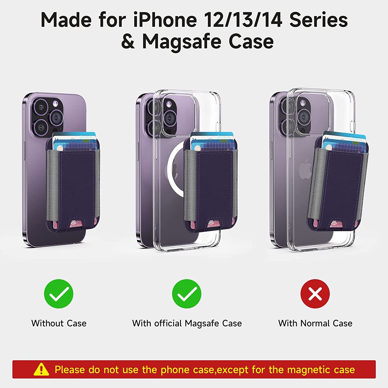 GANSBOL Magnetic Phone Wallet with Magsafe, Magnetic Magsafe Leather Wallet for Iphone 12/13/14 Series, Card Wallet Holder for Apple Magsafe, Fit 10 Cards, Deep Purple  GANSBOL   