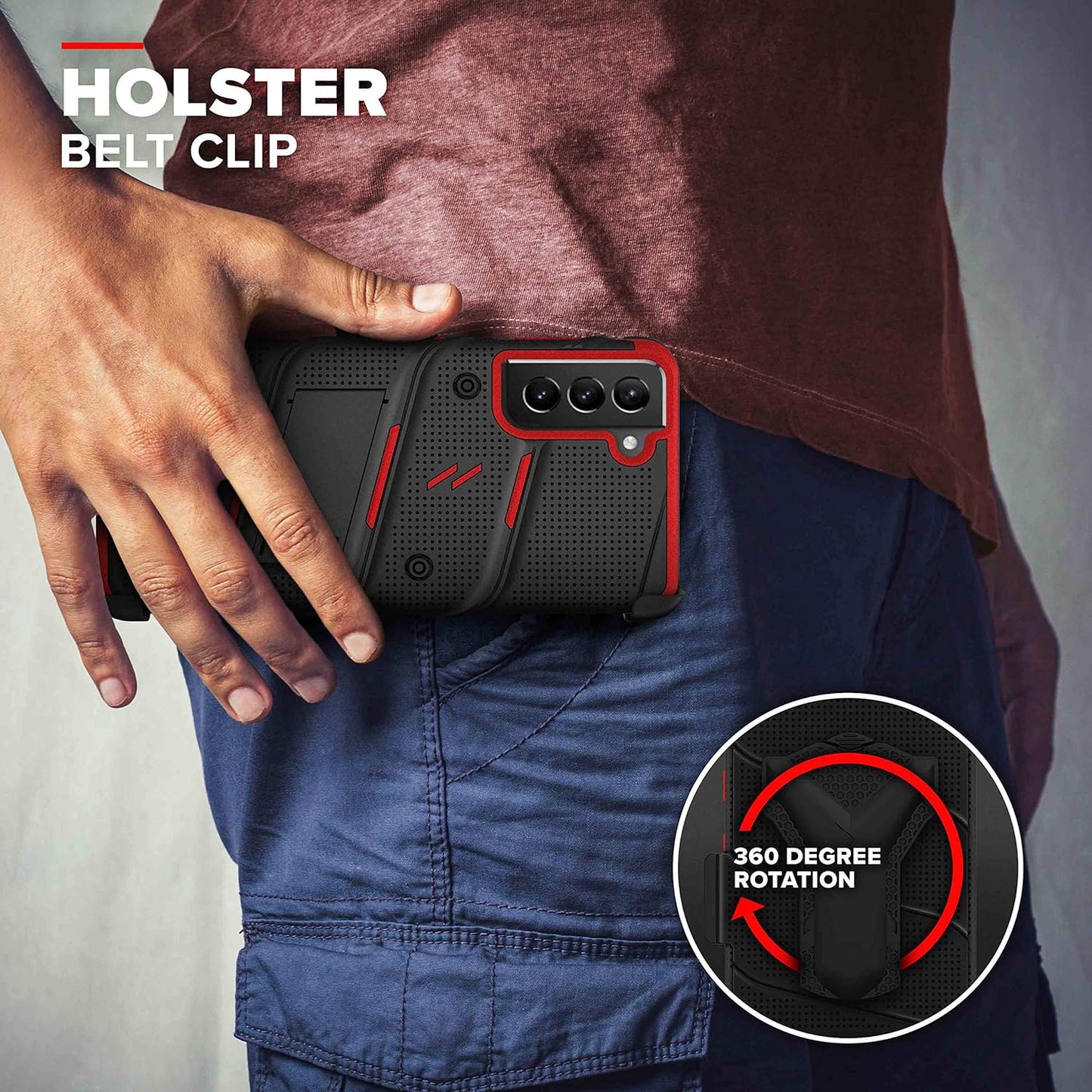 ZIZO Bolt Series for Galaxy S21 plus Case with Screen Protector Kickstand Holster Lanyard - Black & Red  Zizo   