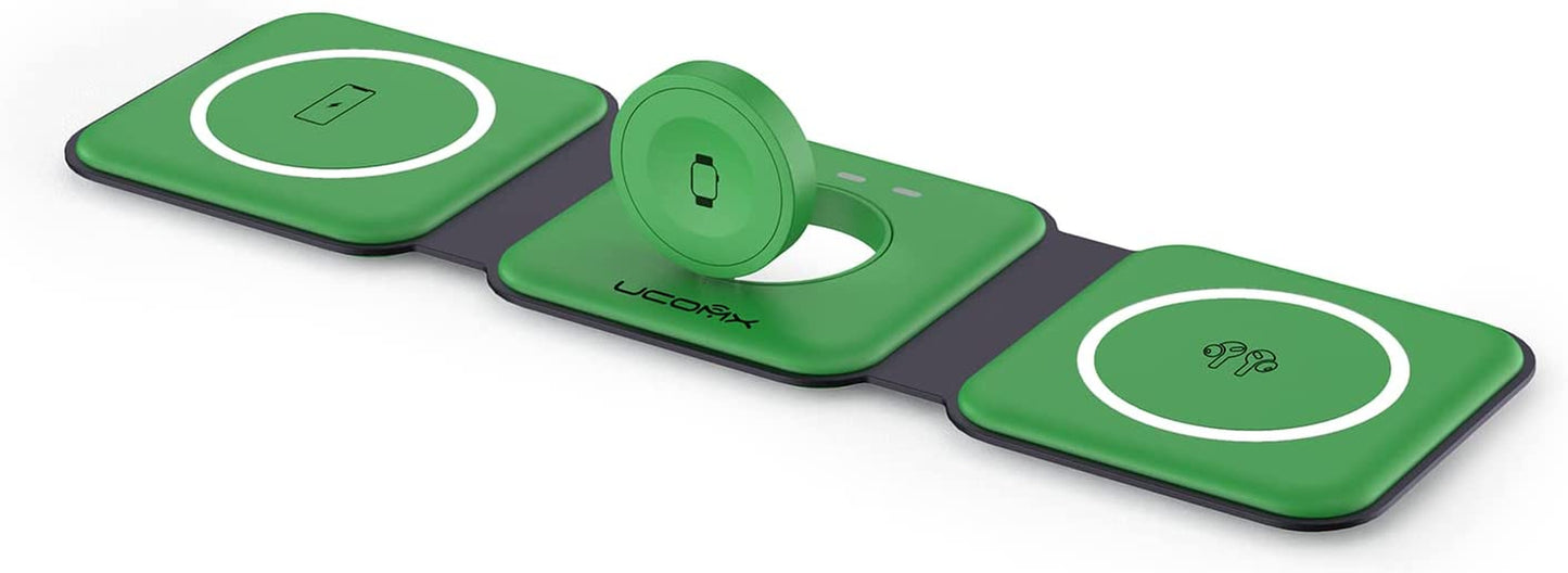 UCOMX Nano 3 in 1 Wireless Charger for Iphone,Magnetic Foldable 3 in 1 Charging Station,Travel Charger for Multple Devices for Iphone 14/13/12 Series,Airpods 3/2/Pro,Iwatch(Adapter Included)  Lilimlss LLC Green  