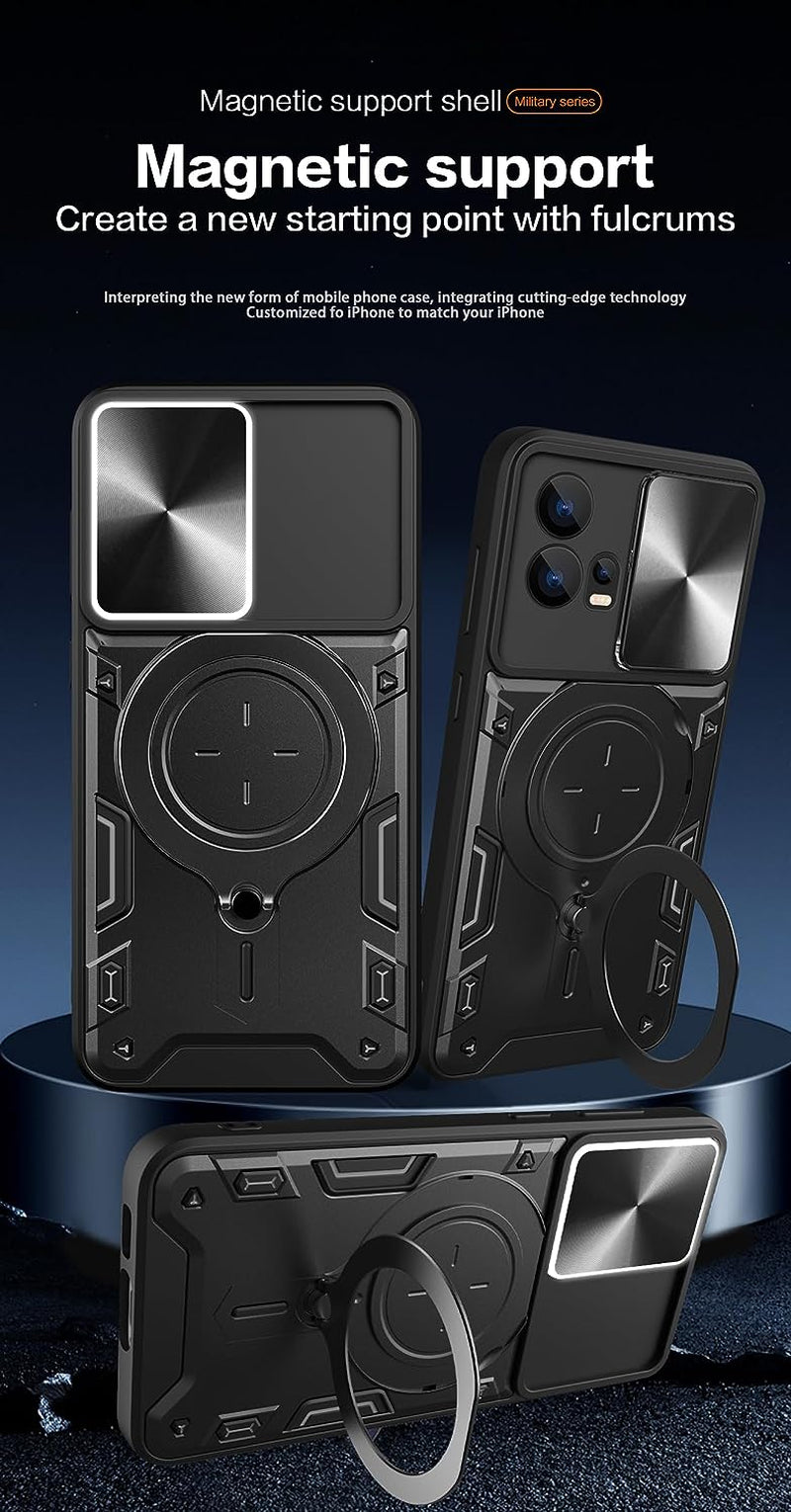 Xbs-Better Hybrid Heavy Duty Bumper Cover with Slide Camera Lens Cover with Built-In 360° Flexible Rotate Holder Magnetic Plate Kickstand Case for Motorola Edge 30 Fusion/S30 Pro-Red  XBS-Better   