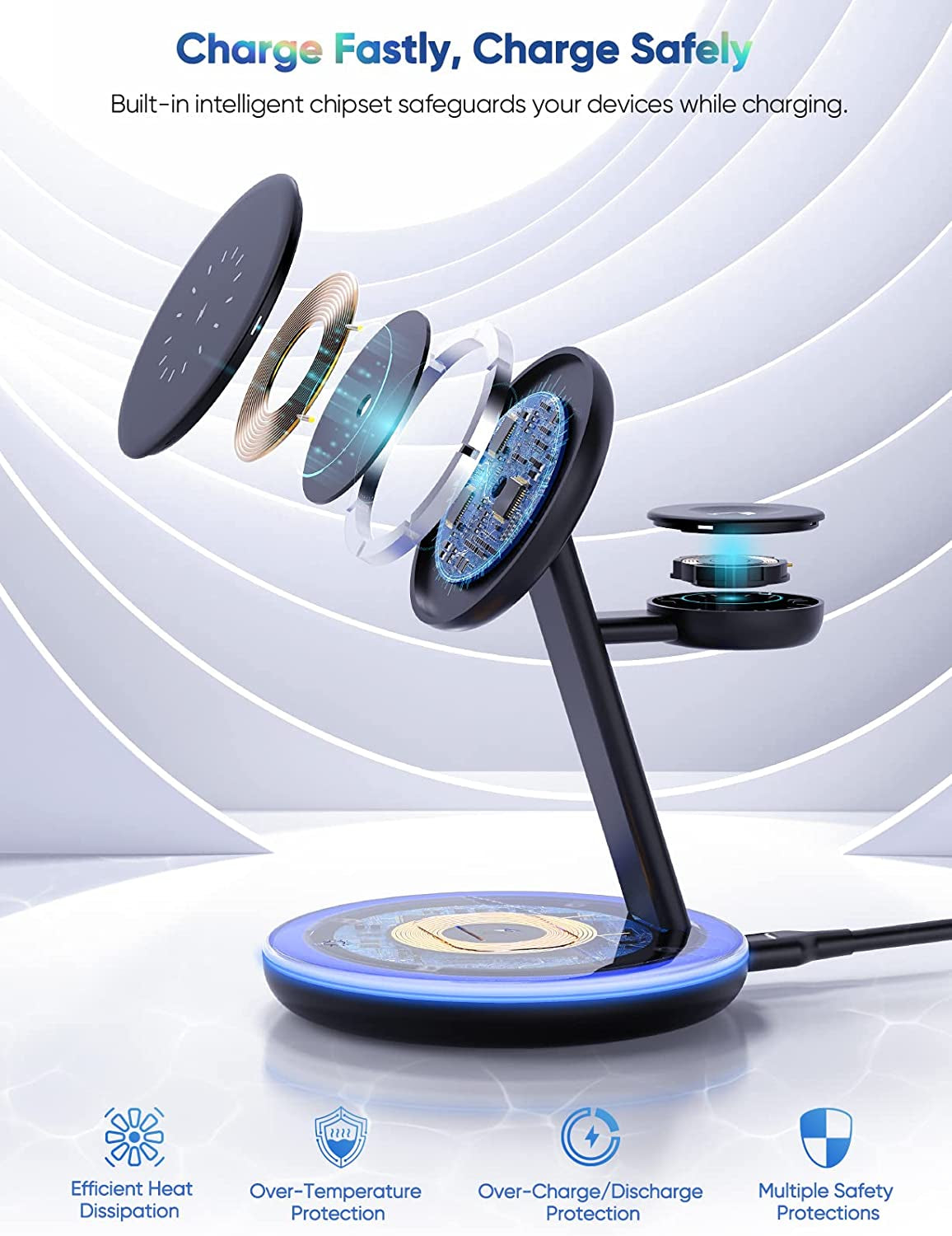 Magnetic Wireless Charging Station for Apple Series, 3-In-1 Standard 15W Fast Mag-Safe Charger Stand with QC3.0 Adapter, for Iphone 14,13,12 Pro Max/Pro/Mini/Plus, Iwatch Ultra/8/7/6/5/4/3/2, Airpods…  Pilita DongGuanShi WeizhiChuang Technology Co, Ltd   