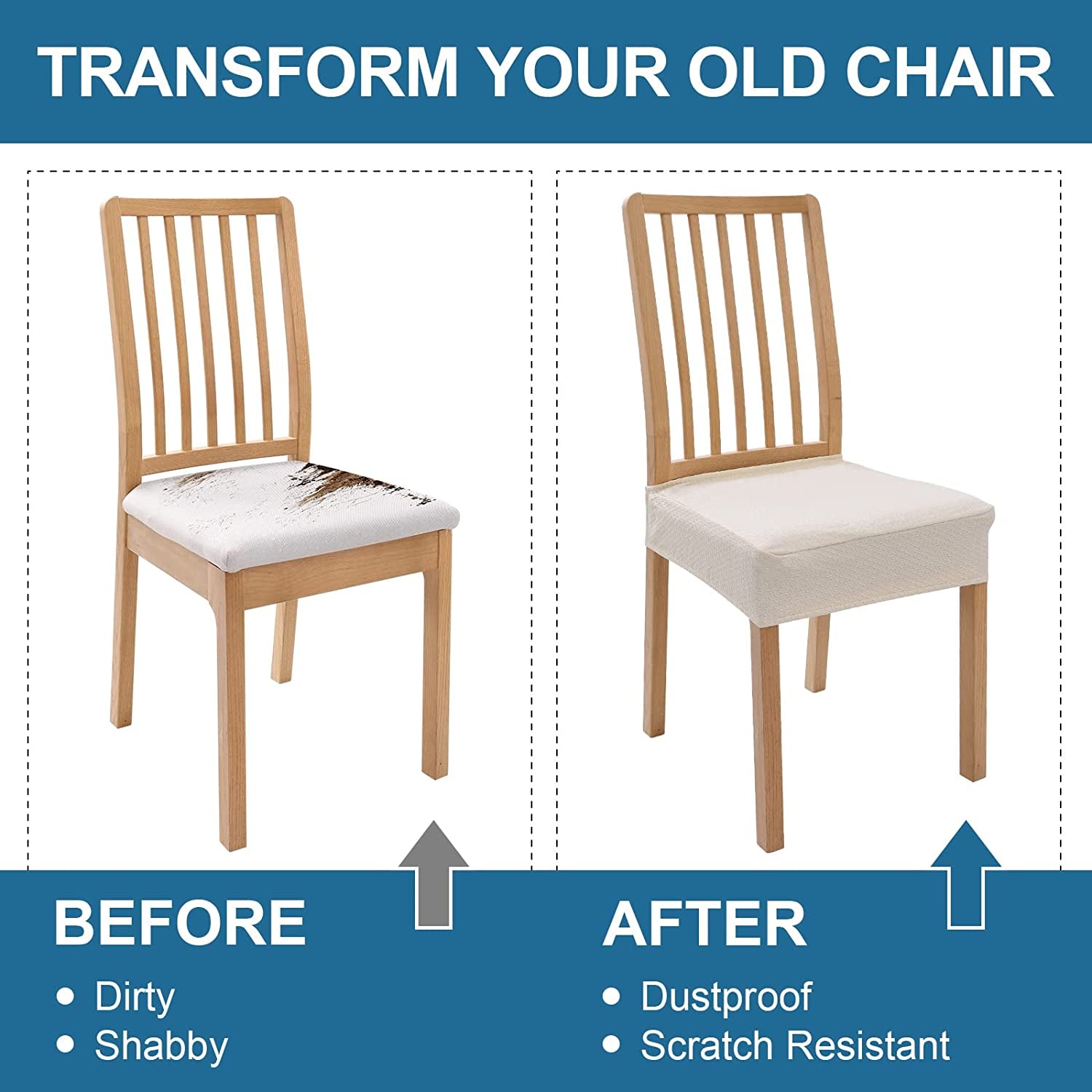 Smiry Waterproof Seat Covers for Dining Room Chairs Set of 4, Stretch Jacquard Removable Washable Chair Seat Slipcovers Protector, No Rear Covers, Beige  smiry   