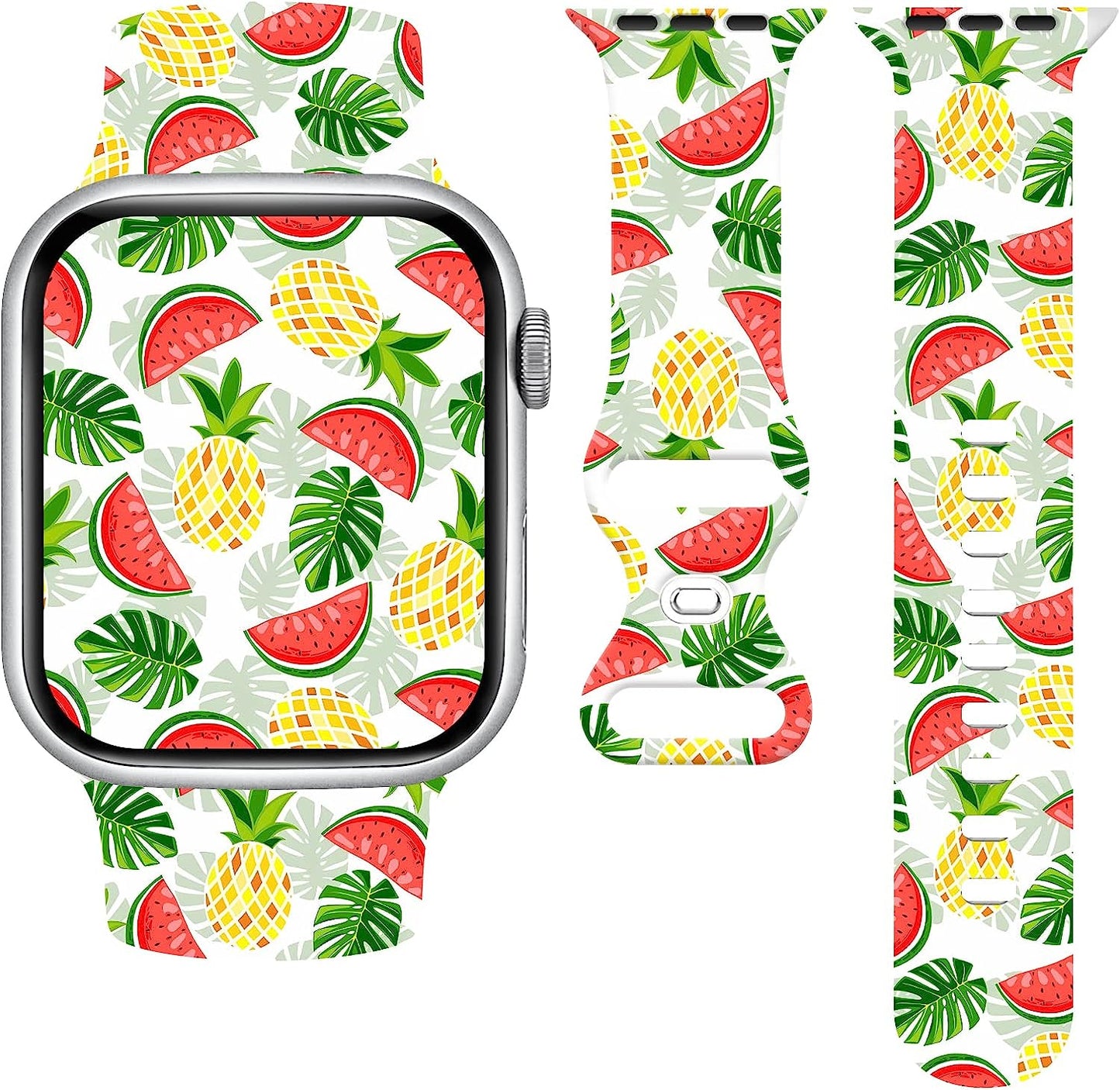 Butterfly Wristband Straps Watch Band Compatible with Apple Watch 38Mm 40Mm 41Mm, Cute Butterfly Silicone Fadeless Pattern Printed Replacement Wrist Compatible with All Iwatch Series  WANSENCE Pineapple-1 38mm/40mm/41mm 