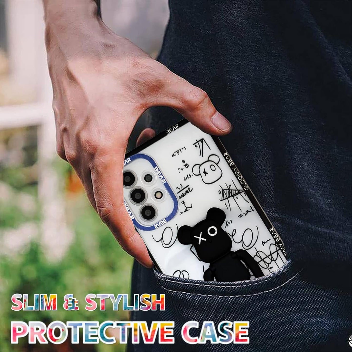DOWINTIGER Samsung Galaxy A53 5G Case - Cool Designer 3D Bear with Kickstand Design for Boys Men, Street Fashion Soft Flexible Slim TPU Camera Lens Protective Clear Cover for Galaxy A53 - Black Bear  DOWINTIGER   