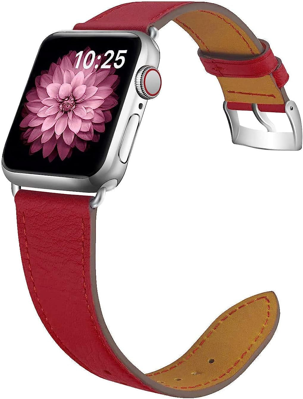 Compatible with Apple Watch Band 42Mm 44Mm 45Mm Women Men,Pierre Case Genuine Leather Sweatproof Classic Replacement Strap Stainless Steel Buckle for Iwatch Series 7/6/Se/5/4/3/2/1(Red,42Mm 44Mm 45Mm)  TOKASA   