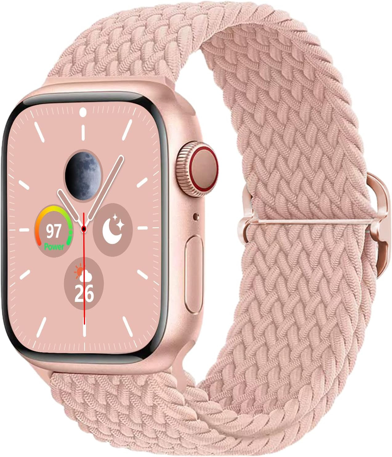 Stretchy Braided Solo Loop Compatible with Apple Watch Bands 38Mm 40Mm 41Mm 42Mm 44Mm 45Mm for Women Men Adjustable Straps Elastic Sport Wristbands for Iwatch Series 8 7 6 SE 5 4 3 2 1 Ultra  MBNIBNVT Cream Pink 38/40/41MM 