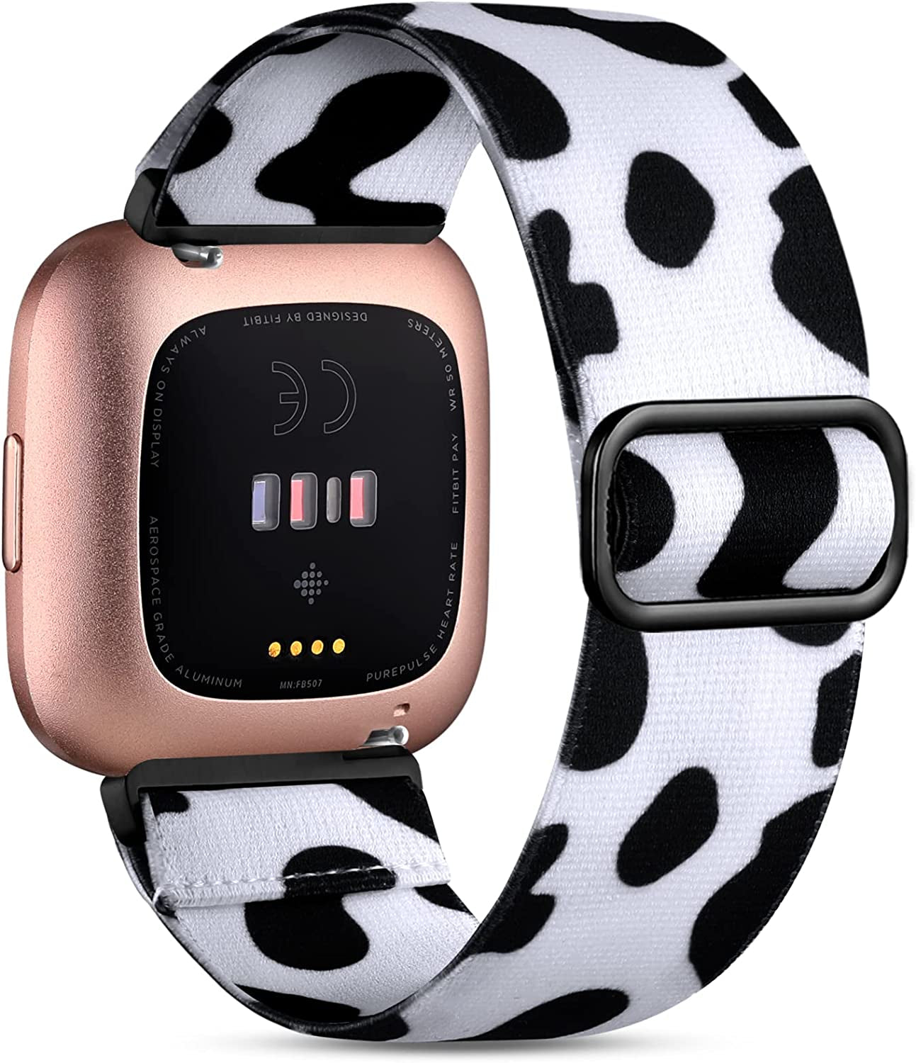 Witzon Compatible with Fitbit Versa 2 Bands for Women Men, Soft Breathable Versa 2 Solo Loop Sport Strap, Versa Lite Versa SE Replacement Accessories Adjustable Braided Nylon Versa 2 Band, Deep Pink  Witzon Elastic White Cow  