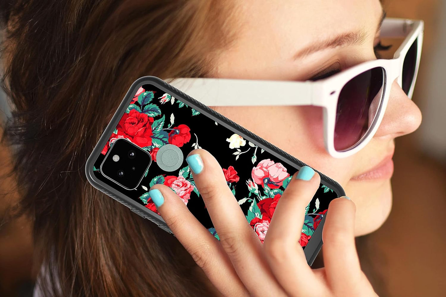 MGAH Pixel 5 Case with Roses Design,Google Pixel 5 Phone Case,Hybrid Triple Layer Armored Protective Cover Flexible Sturdy Anti-Scratch Shockproof Bumper Cute Case for Women and Girls-Flowers/Black  MGAH   