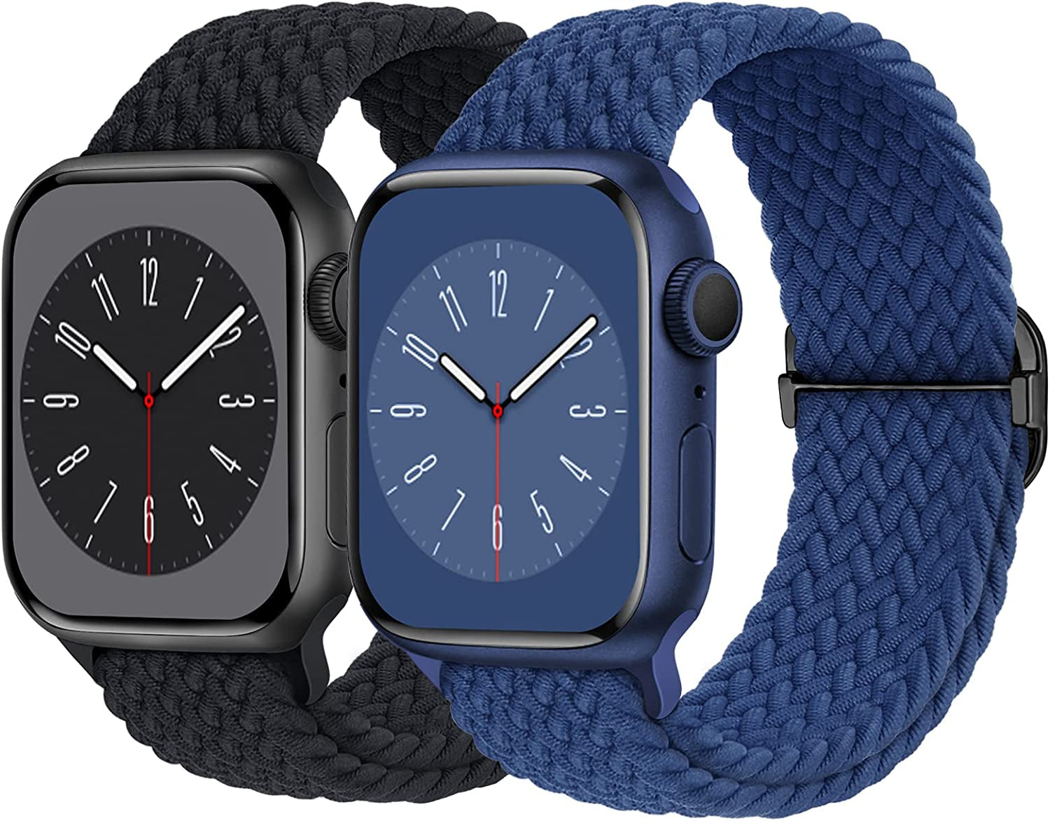 Braided Solo Loop Compatible with Apple Watch Band 38Mm 40Mm 41Mm 42Mm 44Mm 45Mm 49Mm Women Men, Adjustable Stretchy Bands Elastic Sport Wristbands for Iwatch Series 8 7 6 5 4 3 2 1 SE Ultra  Butifacion Black/Navy Blue 38mm/40mm/41mm 