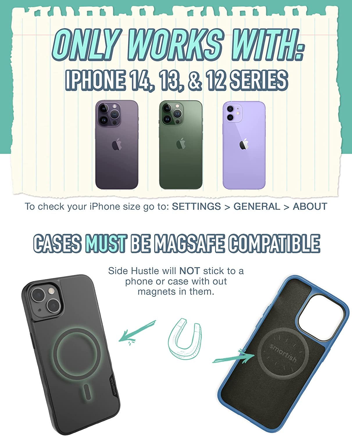 Smartish Wallet for Magsafe Iphones - Side Hustle - Slim Detachable Magnetic Card Holder for Apple Iphone 14/13/12 Models - Black Tie Affair  Smartish   