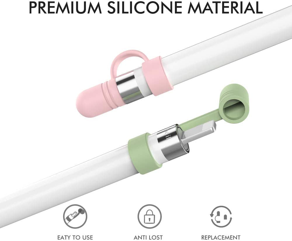 Ahastyle 3 Pack Cap Replacement Holder with Anti-Lost Strap Silicone Protective Cap Cover for Apple Pencil 1St Generation(White, Pink, Avocado Green)  AHASTYLE   