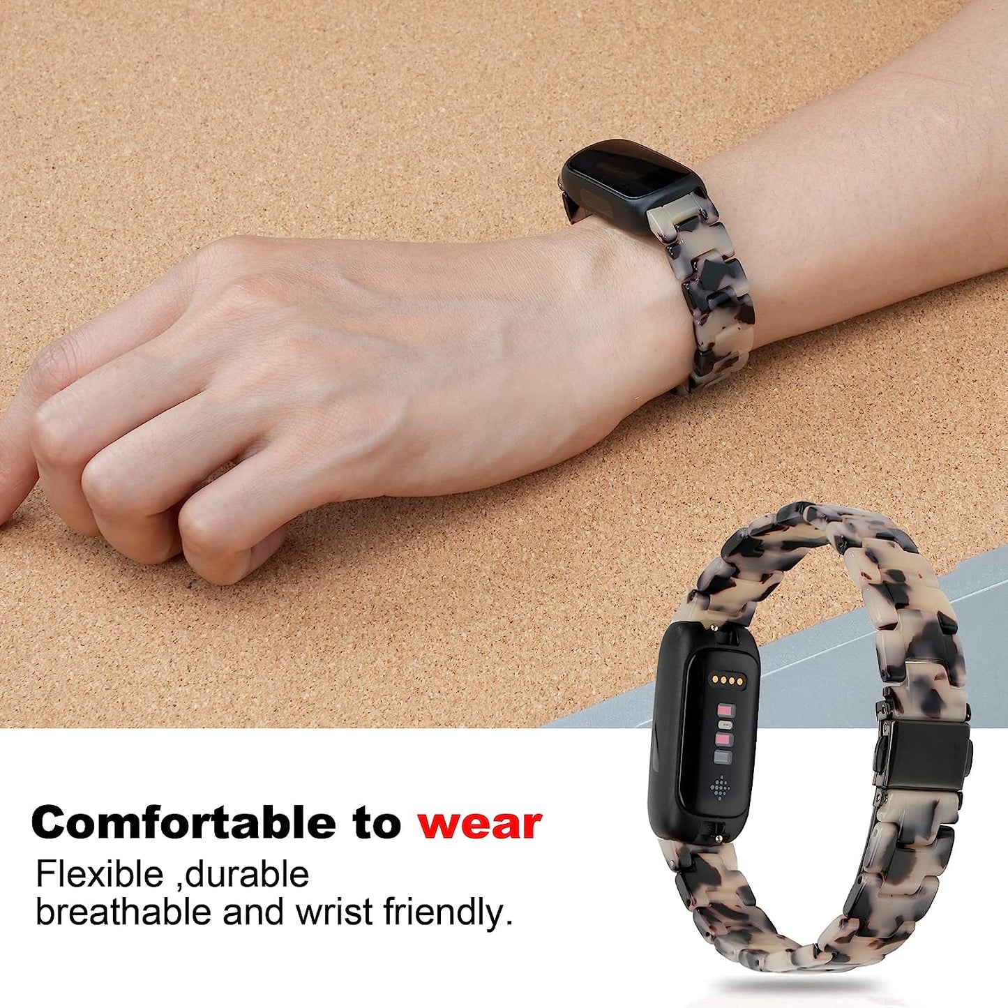 Wongeto Compatible with Fitbit Inspire 3 Band Women Girls,Tortoise Resin Watch Band Slim Replacement Adjustable Wristband for Fitbit Inspire 3 Accssorises  Wongeto   