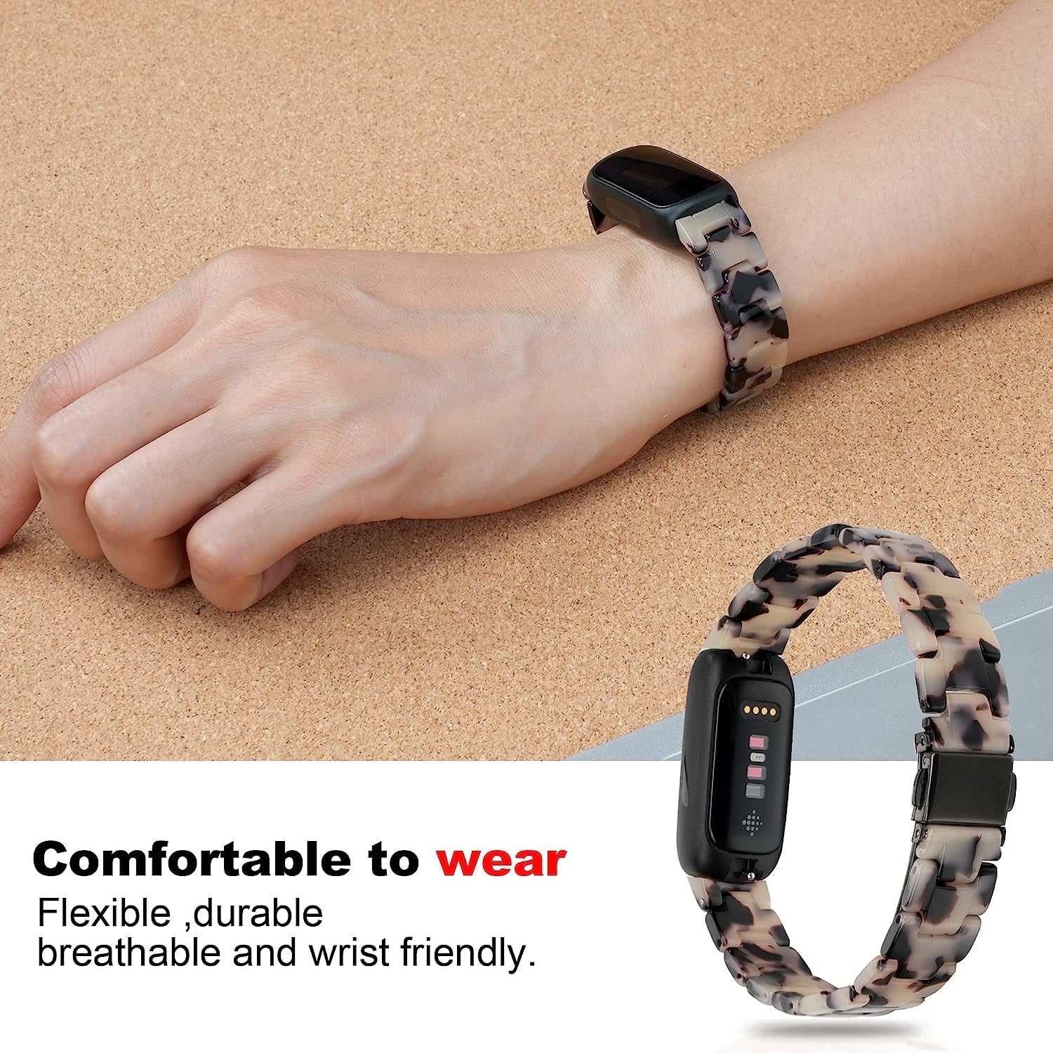 Wongeto Compatible with Fitbit Inspire 3 Band Women Girls,Tortoise Resin Watch Band Slim Replacement Adjustable Wristband for Fitbit Inspire 3 Accssorises  Wongeto   