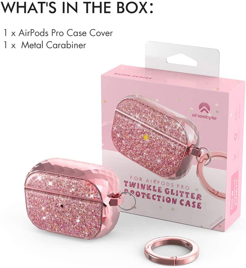 Ahastyle Airpods Pro Case Cover for Women Girls, Luxury Glossy Hard Shell Case Cover Accessories Compatible with Apple Airpods Pro Charging Case (Rose Gold)  AHASTYLE   