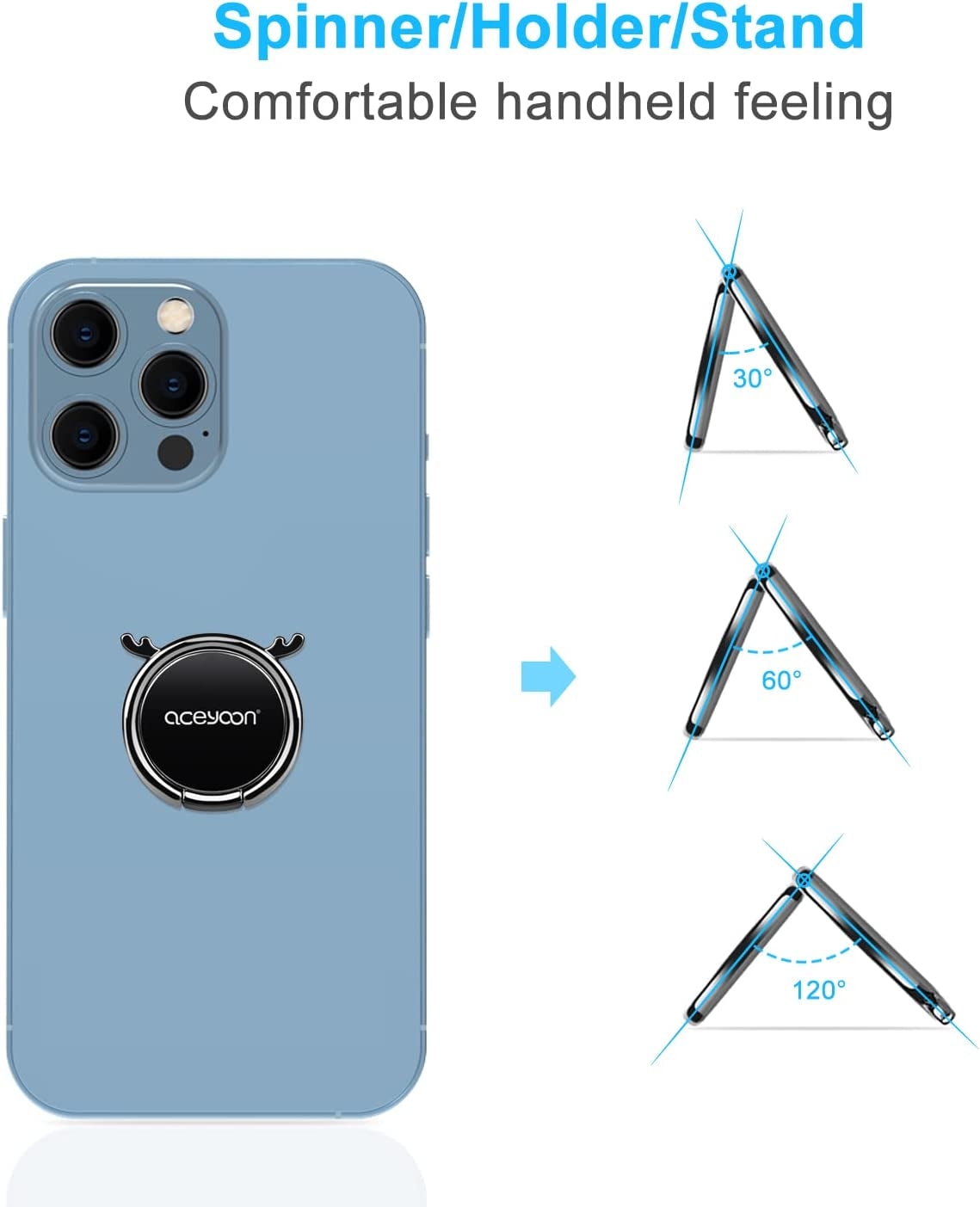 [2 Pack] Cell Phone Ring Holder, Magnetic Phone Kickstand, 360 Degree Rotation Metal Phone Ring Stand, Thin Grip Holder for Magnetic Car Mount Compatible with All Smartphone (Black)  aceyoon   