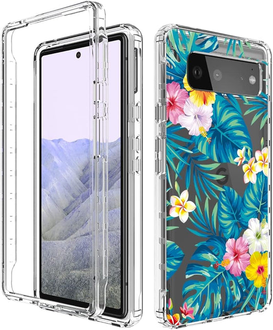 Vokuha Case for Pixel 6 Pro Case,Pixel 6 XL G8VOU Case, Floral Crystal Clear TPU Shockproof Protective Armor Cover for Google Pixel 6 Pro 5G (Flowers & Leaves)  Vokuha   