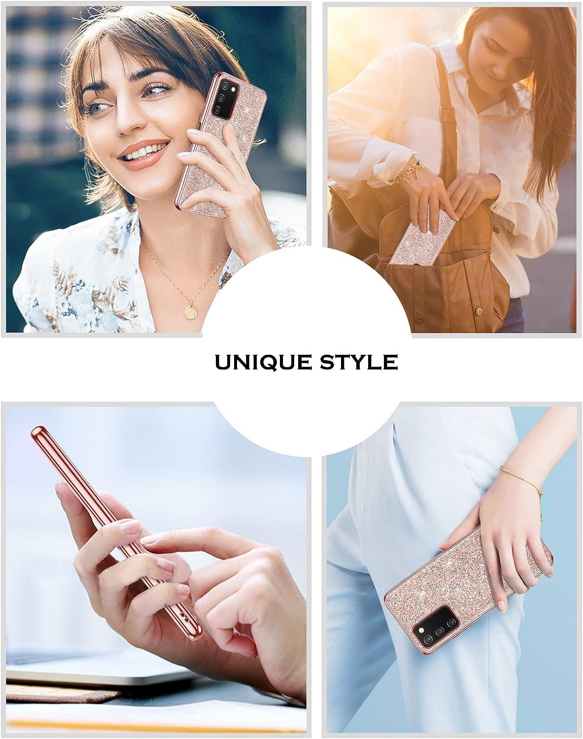 YINLAI Design for Samsung Galaxy A03S Case, Slim Glitter Sparkly Shiny Women Girls Shockproof Protective Hybrid Girly Bling Phone Cases Cover for Galaxy A03S 6.5 Inch (2021 Released), Rose Gold/Pink  YINLAI   