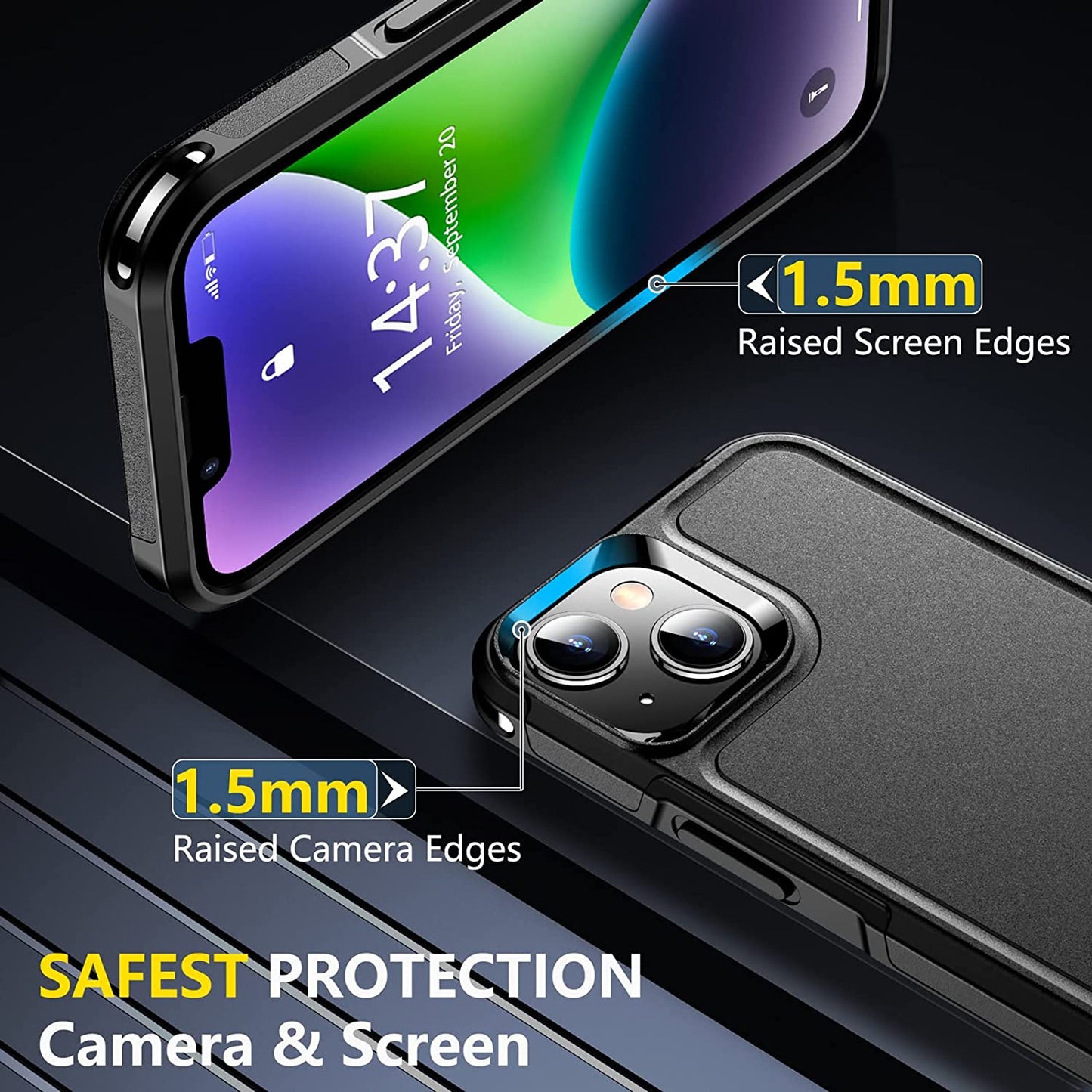 SPIDERCASE for Iphone 14 Case, [10 FT Military Grade Drop Protection][Non-Slip] [2+Tempered Glass Screen Protector][2+Tempered Camera Lens Protector] Heavy Duty Full-Body Shockproof Case, Black  SPIDERCASE   