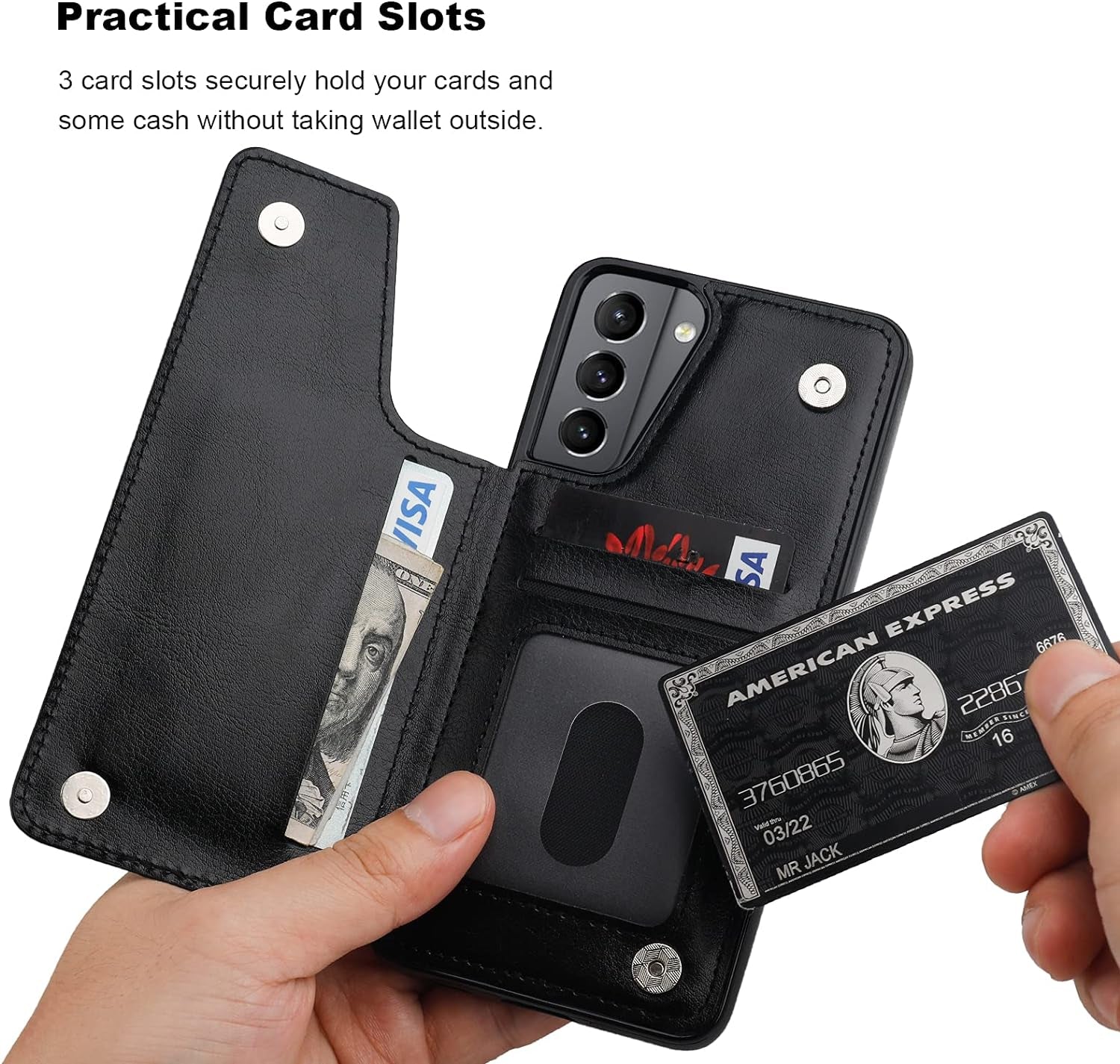 Onetop Compatible with Samsung Galaxy S21 plus Wallet Case with Card Holder, PU Leather Kickstand Card Slots Case, Double Magnetic Clasp and Durable Shockproof Cover 5G 6.7 Inch(Black)  Onetop   