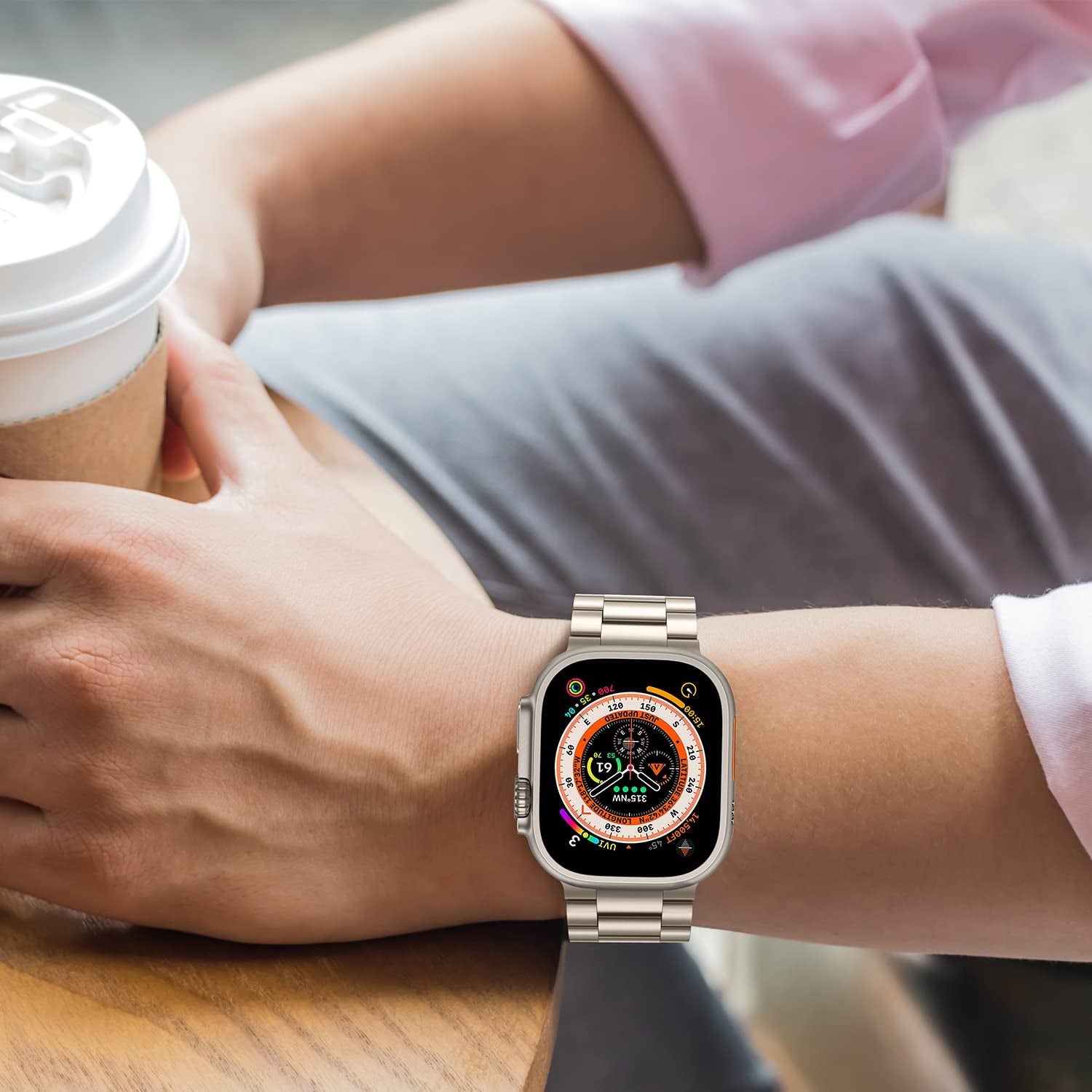 Tasikar Band Compatible with Apple Watch Band 49Mm Ultra Premium Stainless Steel Metal Replacement Strap with Case Compatible with Apple Watch Ultra 49Mm (Starlight)  Tasikar   