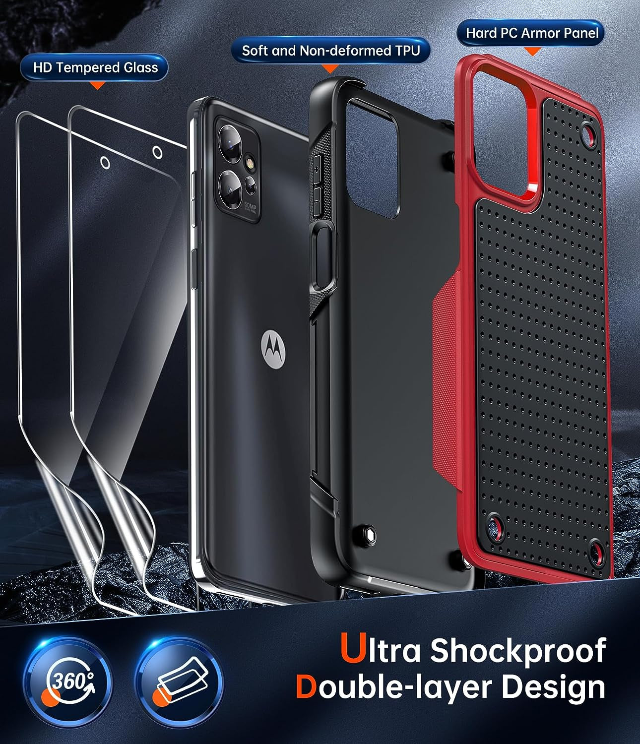 Leyi for Motorola-G-Power Case 2023 (XT2311): Moto G Power Phone Case with HD Screen Protectors, Heavy Duty Dual Layer Hard PC Textured Back & Soft Bumper Cover Case for Motorola G Power 2023, Red  LeYi   