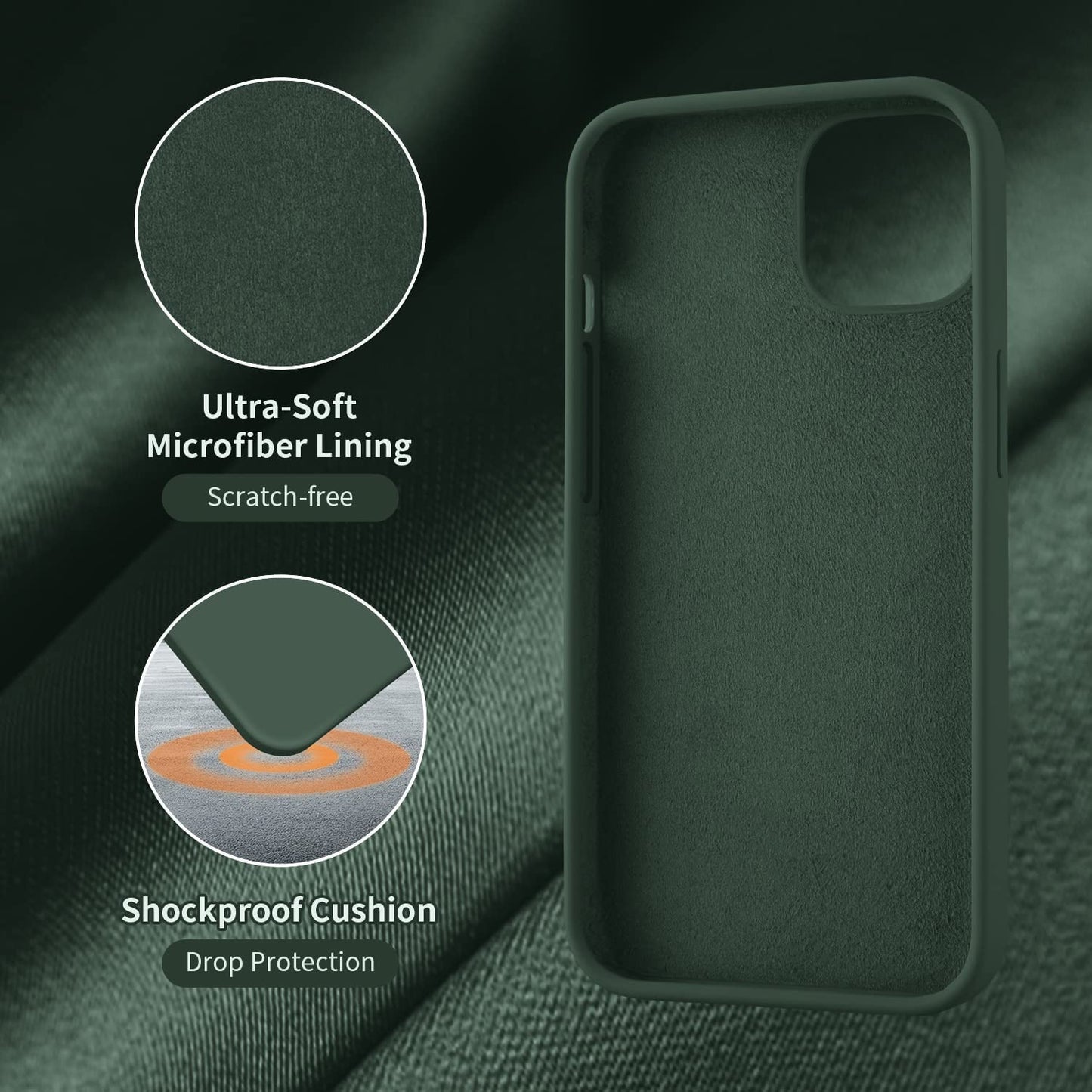 Cordking Designed for Iphone 13 Case, Iphone 14 Case, Silicone Ultra Slim Shockproof Protective Phone Case with [Soft Anti-Scratch Microfiber Lining], 6.1 Inch, Alpine Green  Cordking   