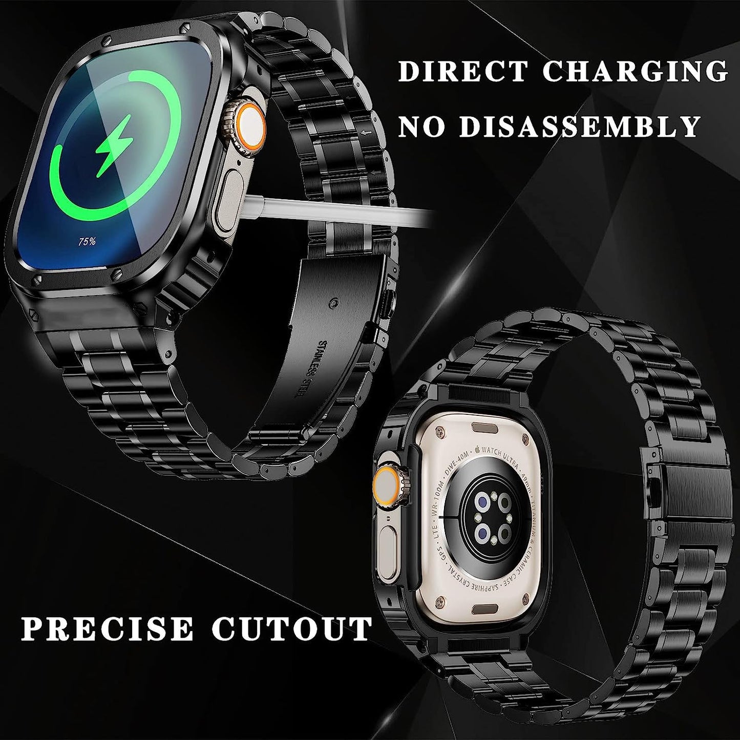 Amznew Apple Watch Band with Case Compatible for Iwatch Series Ultra(49Mm) 8/7(45Mm/41Mm) 6/5/4/Se(44Mm/40Mm) 3/2/1(42Mm/38Mm), Stainless Steel Iwatch Bands and Metal Bumper Cover for Men  Amznew   