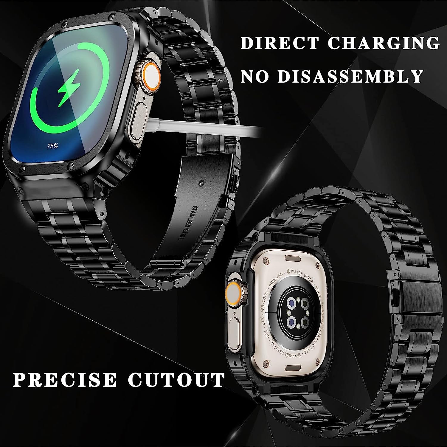 Amznew Apple Watch Band with Case Compatible for Iwatch Series Ultra(49Mm) 8/7(45Mm/41Mm) 6/5/4/Se(44Mm/40Mm) 3/2/1(42Mm/38Mm), Stainless Steel Iwatch Bands and Metal Bumper Cover for Men  Amznew   