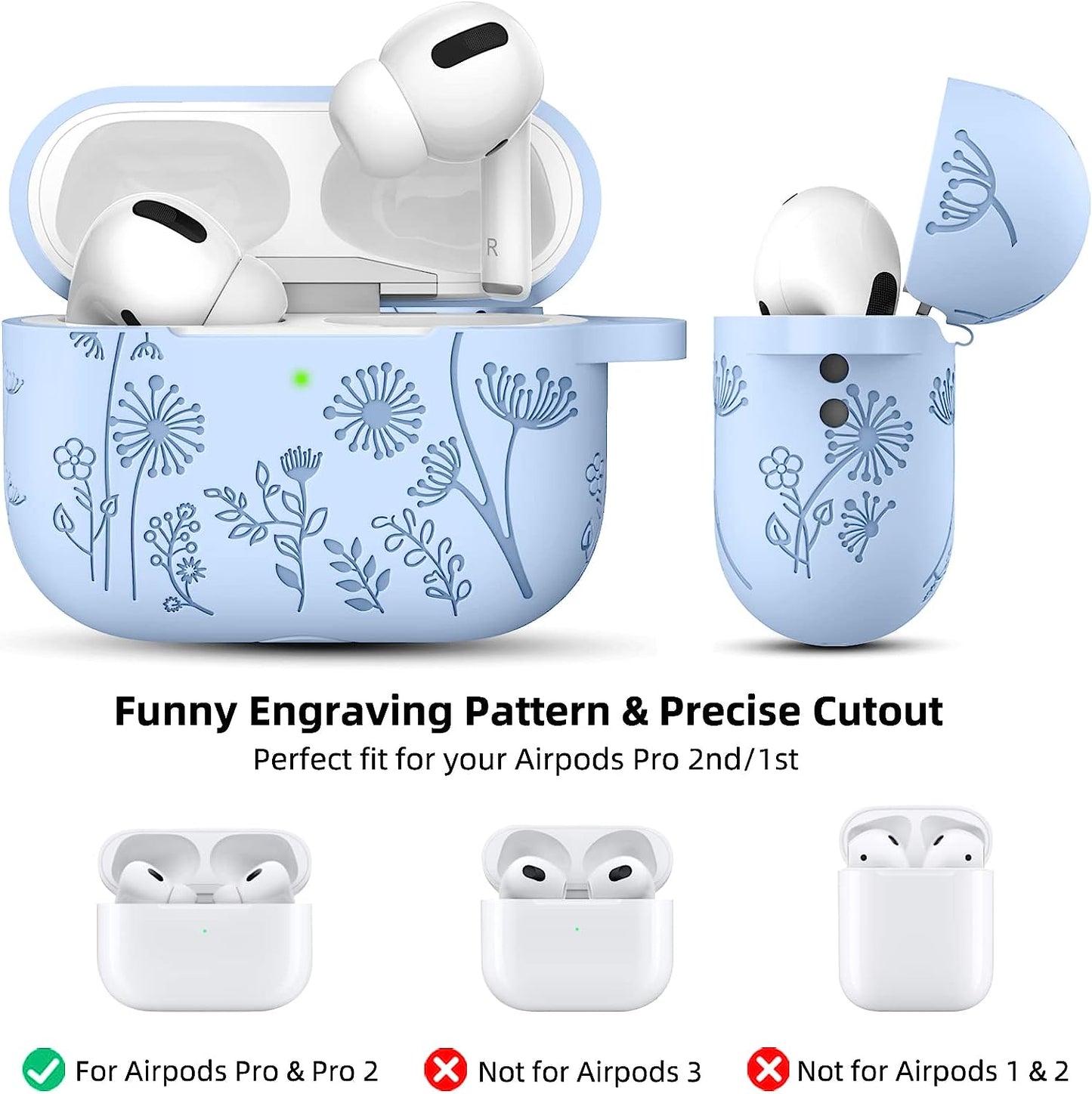 Lerobo Flower Engraved Case Compatible with Airpods Pro 2 Case Cover, Cute Soft Silicone Skin Cover Full Protective Case for Apple Airpods Pro Case 2Nd/1St Generation Front LED Visible, Lilac  Lerobo   