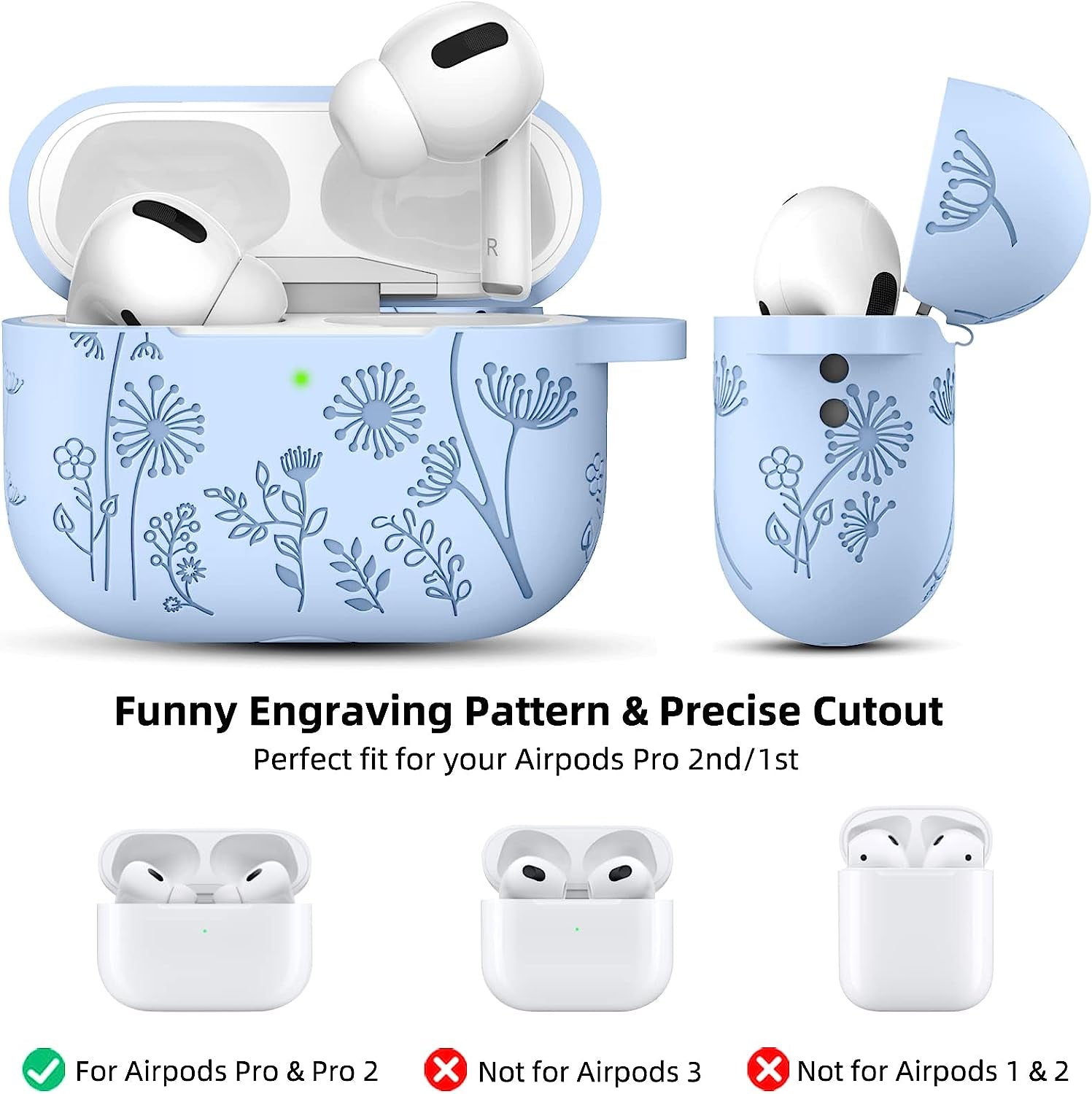 Lerobo Flower Engraved Case Compatible with Airpods Pro 2 Case Cover, Cute Soft Silicone Skin Cover Full Protective Case for Apple Airpods Pro Case 2Nd/1St Generation Front LED Visible, Lilac  Lerobo   