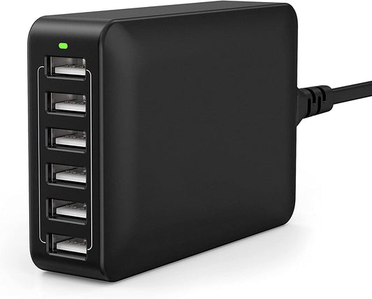 USB Charger 60W USB Charging Hub 12A 6-Port Desktop USB Charging Station with Multiple Port Compatible with Iphone 14 Pro Max 13 Pro Max Mini 12 Pro Max, Ipad Pro Air Galaxy S23 Edge Note Tablet Black  Rolvse   