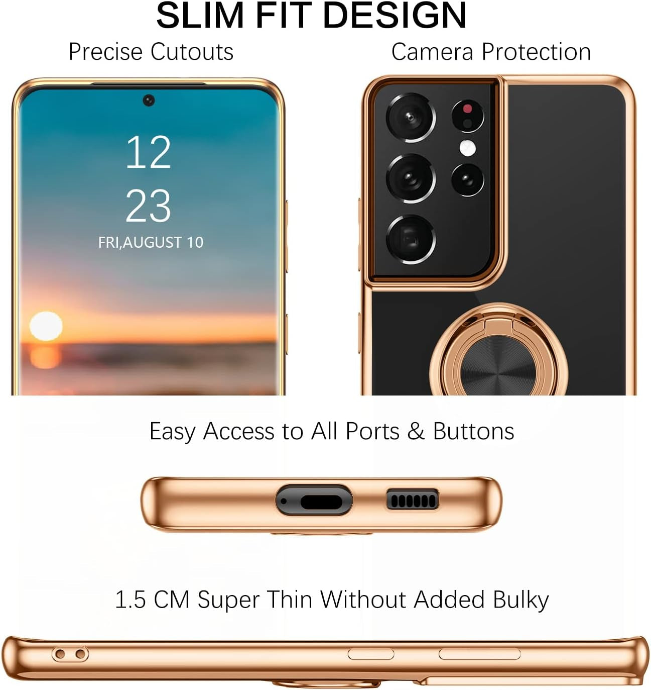 BENTOBEN Compatible with Samsung Galaxy S21 Ultra Case with 360° Ring Holder, Shockproof Slim Kickstand Magnetic Women Men Non-Slip Protective Phone Case for Galaxy S21 Ultra 6.8 Inch,Black/Gold  BENTOBEN   