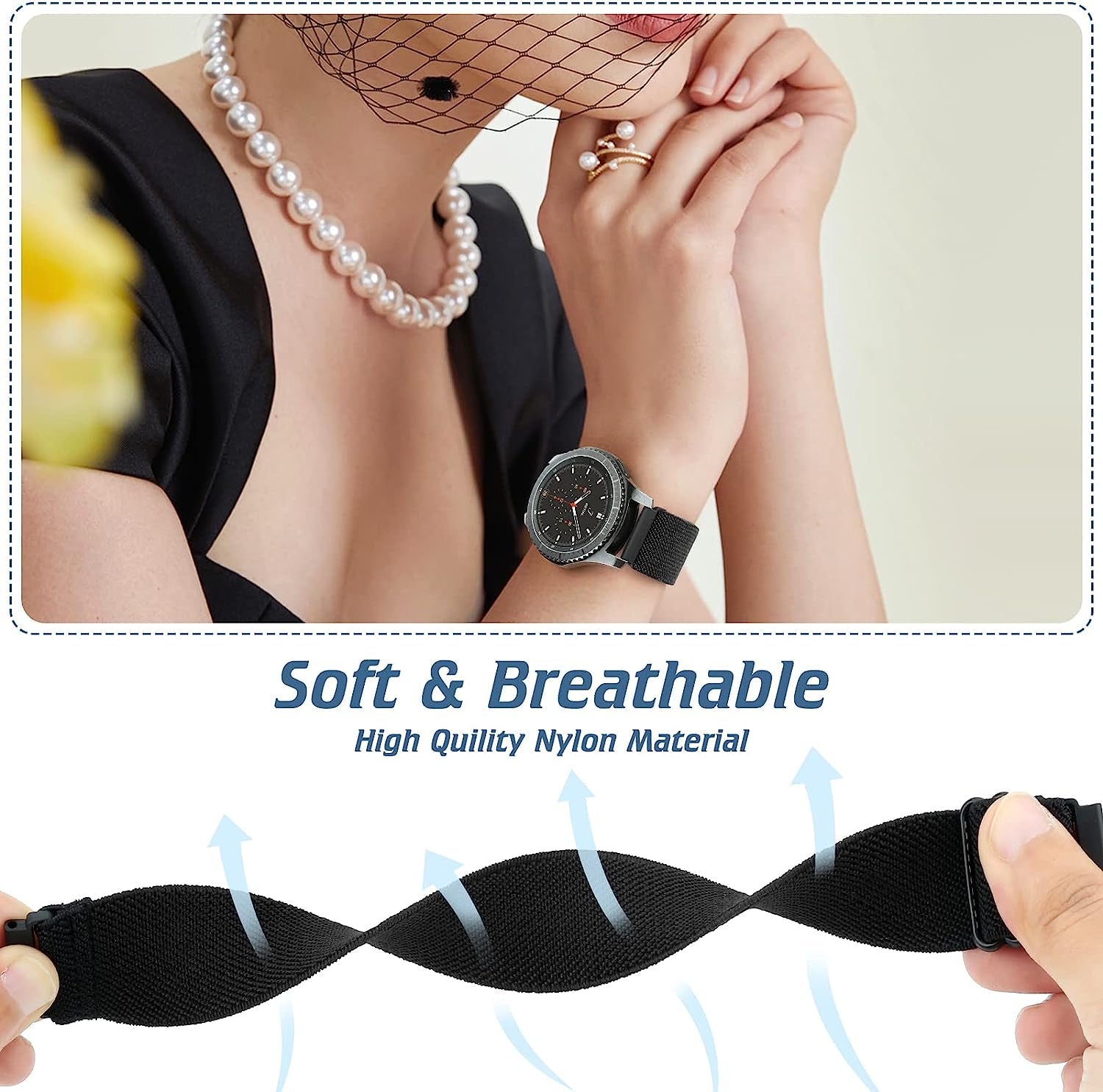 22Mm Bands Compatible with Samsung Galaxy Watch 3 45Mm Band/Galaxy Watch 46Mm/Gear S3 Frontier, Stretchy Adjustable Elastic Nylon Woven Sport Loop 22Mm Wristband for Men Women, 5 Packs  HPJK   