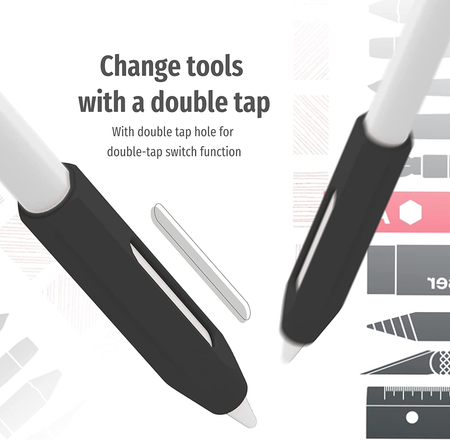 Grip Holder for Apple Pencil 2Nd Generation Accessories,Protective Silicone Sleeve Cover Ergonomic Design Compatible with Magnetic Charging and Double Tap,Black  Litumfen   