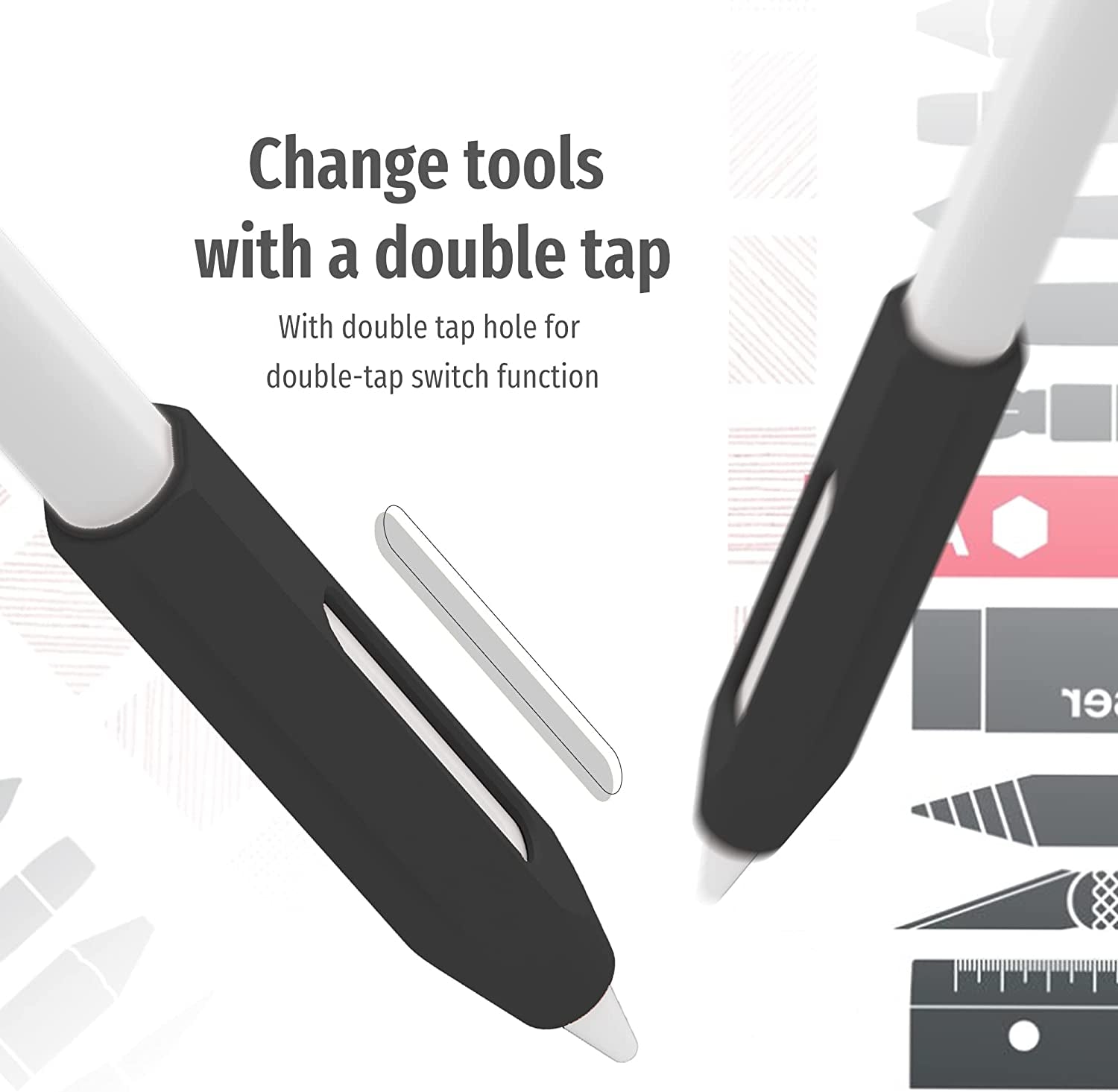 Grip Holder for Apple Pencil 2Nd Generation Accessories,Protective Silicone Sleeve Cover Ergonomic Design Compatible with Magnetic Charging and Double Tap,Black  Litumfen   