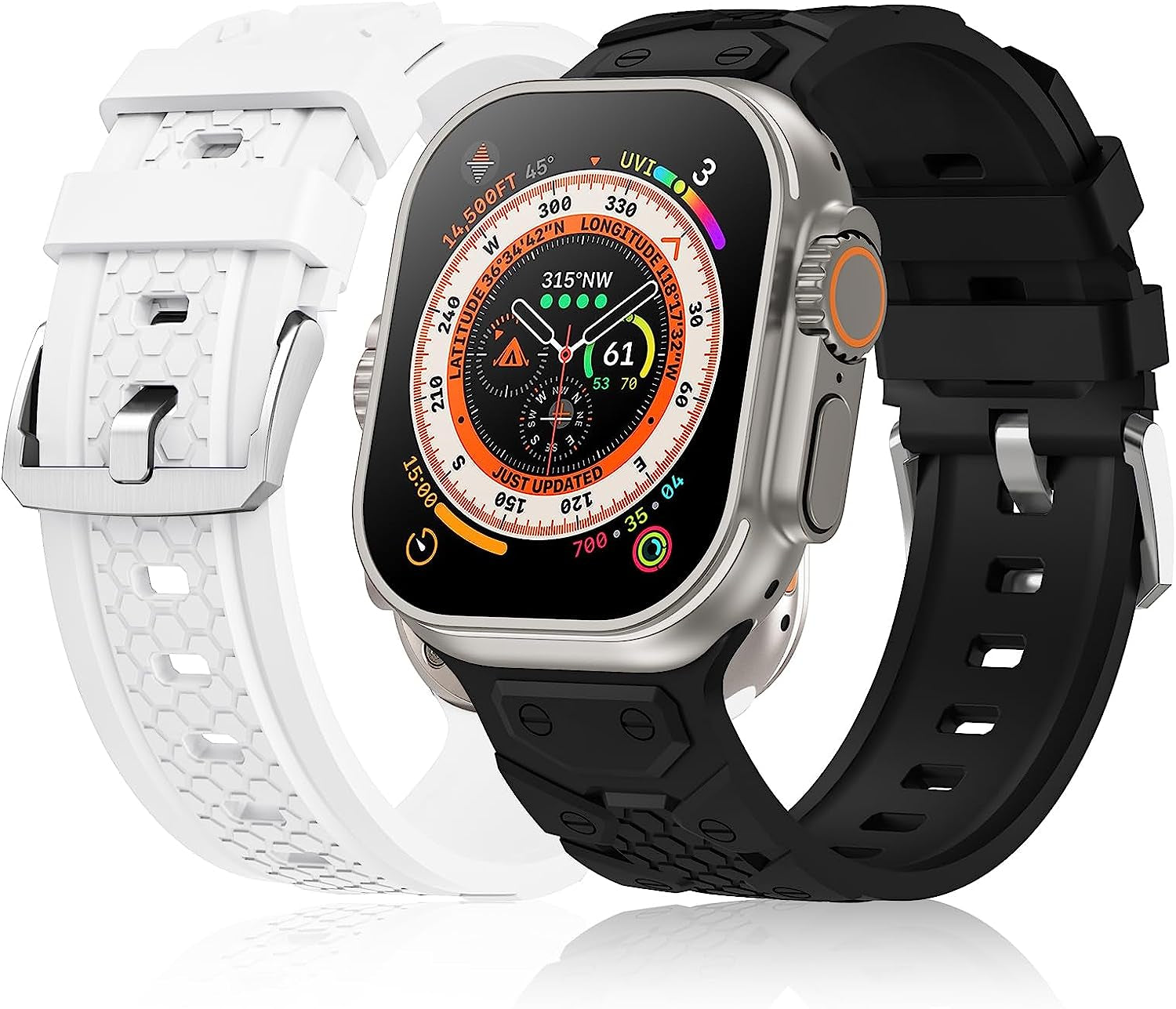 YAXIN 2 Pack Sport Band Compatible for Apple Watch Ultra Band 49Mm 45Mm 44Mm 42Mm Men, Soft Silicone Wristband Replacement Strap for Apple Watch Band Ultra Iwatch Series 8/7/SE/6/5/4/3  YAXIN Black/White  