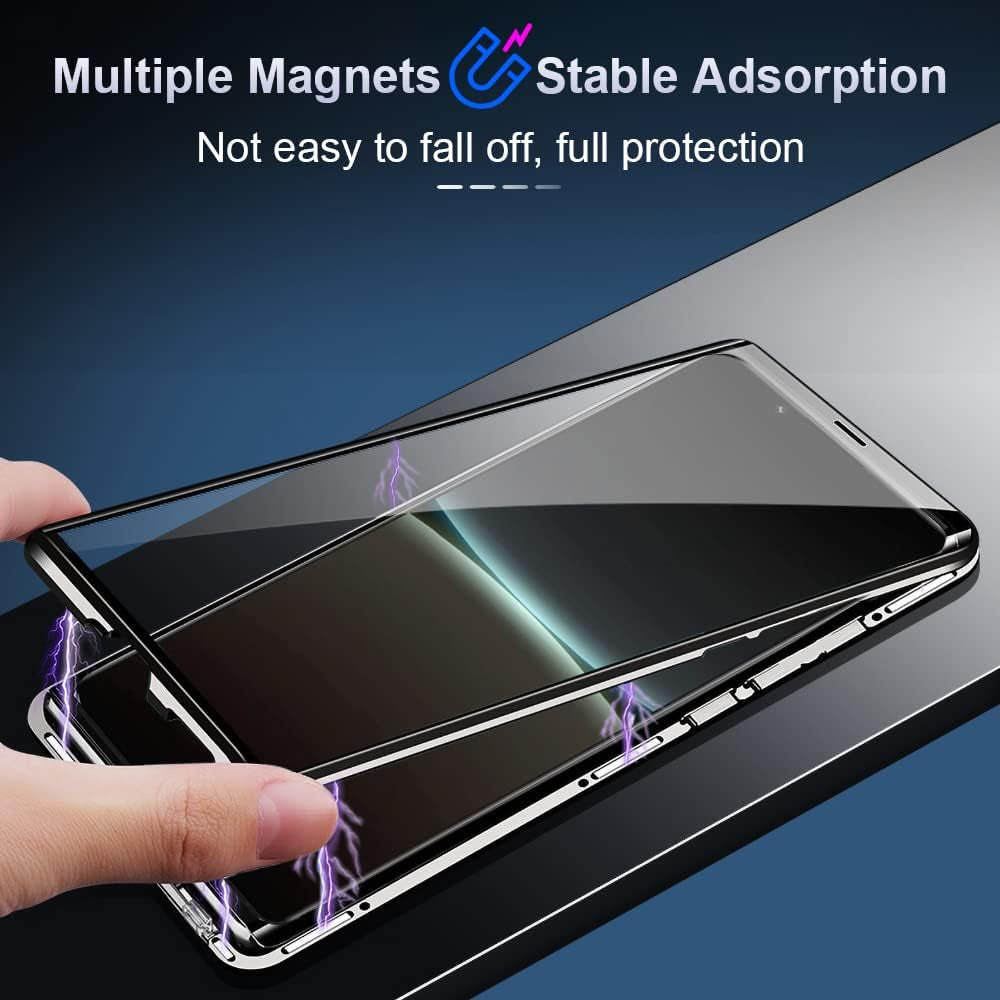 QUIETIP Case Compatible Sony Xperia 5 Iv,Magnetic Metal Frame Clear Tempered Glass + Hard PC Matte Back Non Slip Shockproof Case with Camera Protector,Silver  QUIETIP   