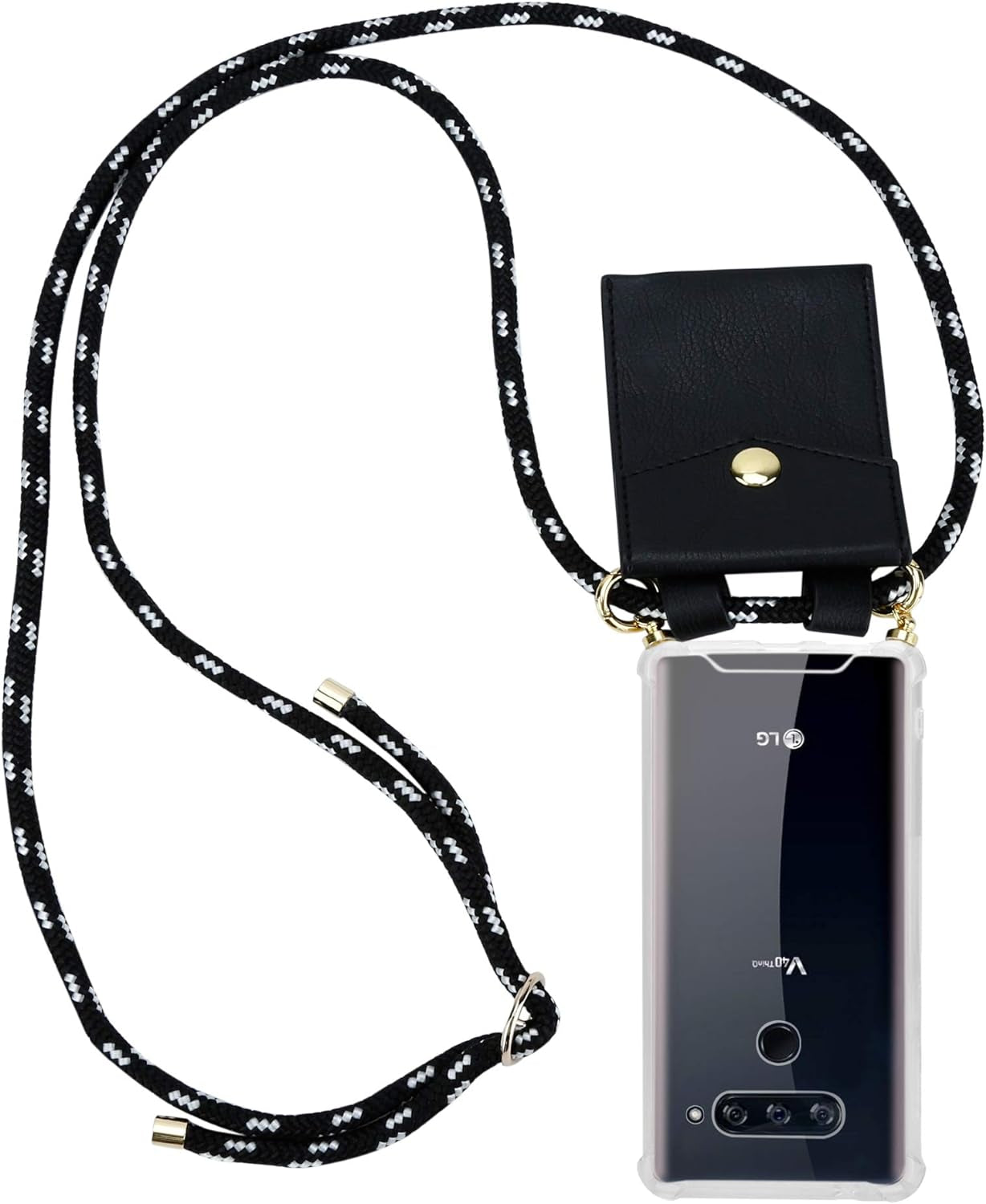 Cadorabo Necklace Case Compatible with LG V40 in Black Silver - Transparent TPU Silicone Cover with Golden Rings, Sling Strap and Removable Etui  Cadorabo   