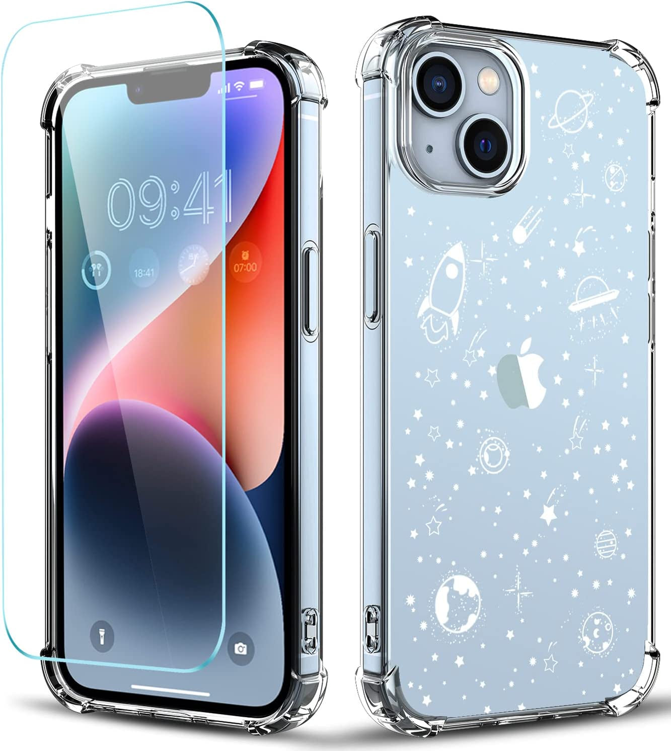 YOYORI Compatible with Iphone 14 Case with Screen Protector, Flower Pattern Design, Floral Clear Women Phone Case Shockproof Protective Soft TPU Bumper Cover 6.1 Inch 2022(Flowers and Plants)  YOYORI Space  