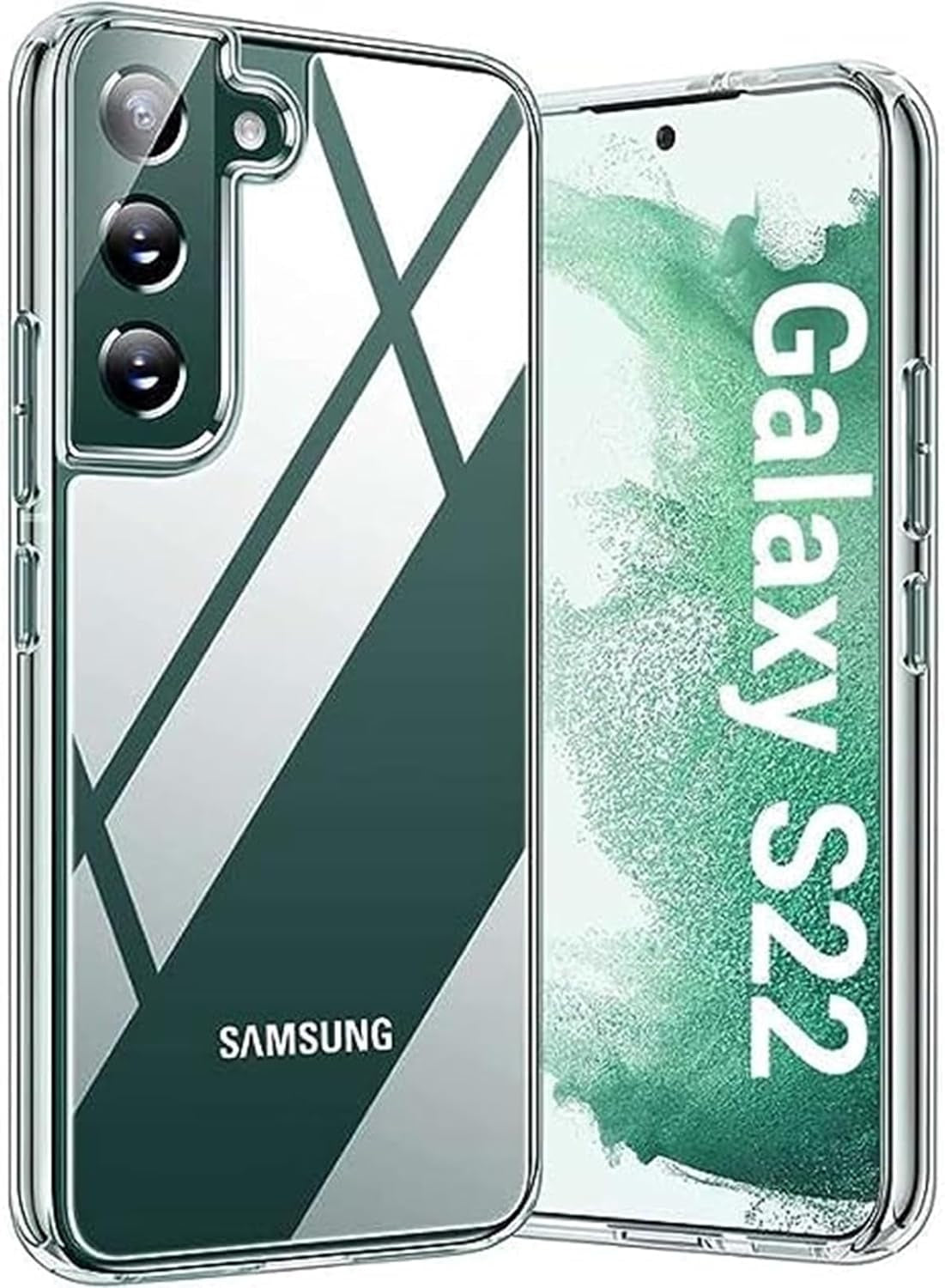 TORRAS Diamond Clear Designed for Galaxy S22 Case [Never Yellowing] [Military Grade Anti-Drop] Samsung Galaxy S22 Case, Hard PC Back & Flexible Bumper Shockproof Phone Case for Samsung S22, Green  TORRAS Clear Samsung Galaxy S22 6.1" 