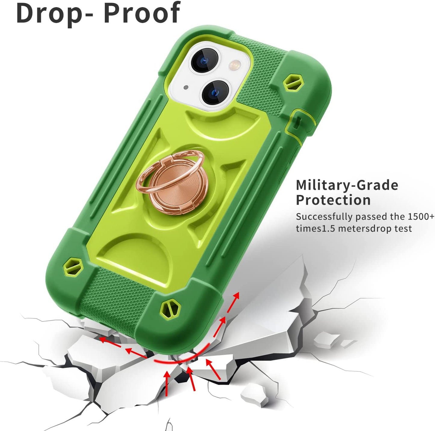 Cookiver for Iphone 14 Case/Iphone 13 Case Inch with Ring Stand, with 2 Pack Glass Screen Protector + 1 Pack Camera Lens Protector,Heavy-Duty Shockproof Military Grade Rugged Cover (Avocado)  Cookiver   