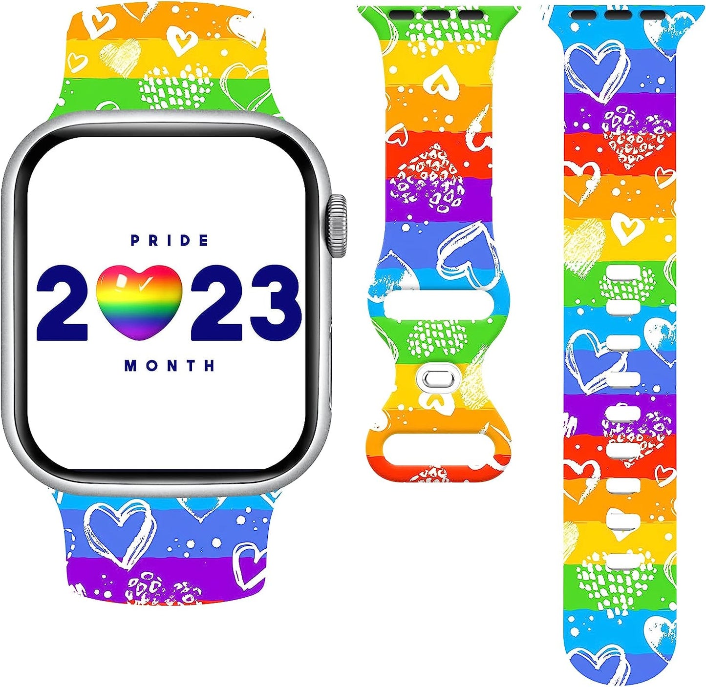 Summer Tropical Floral Watch Band Compatible with Apple Watch 38Mm 40Mm 41Mm 42Mm 44Mm 45Mm, Palm Tree Pattern Silicone Replacement Bands Wristbands Strap Compatible with All Iwatch Series  WANSENCE Pride Love-2 38mm/40mm/41mm 