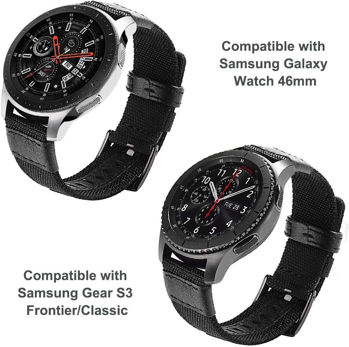 Maxjoy Galaxy Watch 46Mm/ Galaxy Watch 3 45Mm Bands, Gear S3 Frontier Classic Nylon Band, 22 Mm Quick Release Replacement Strap Large Sport Wristband Compatible Samsung Gear S3 Smart Watch, Black  Maxjoy   