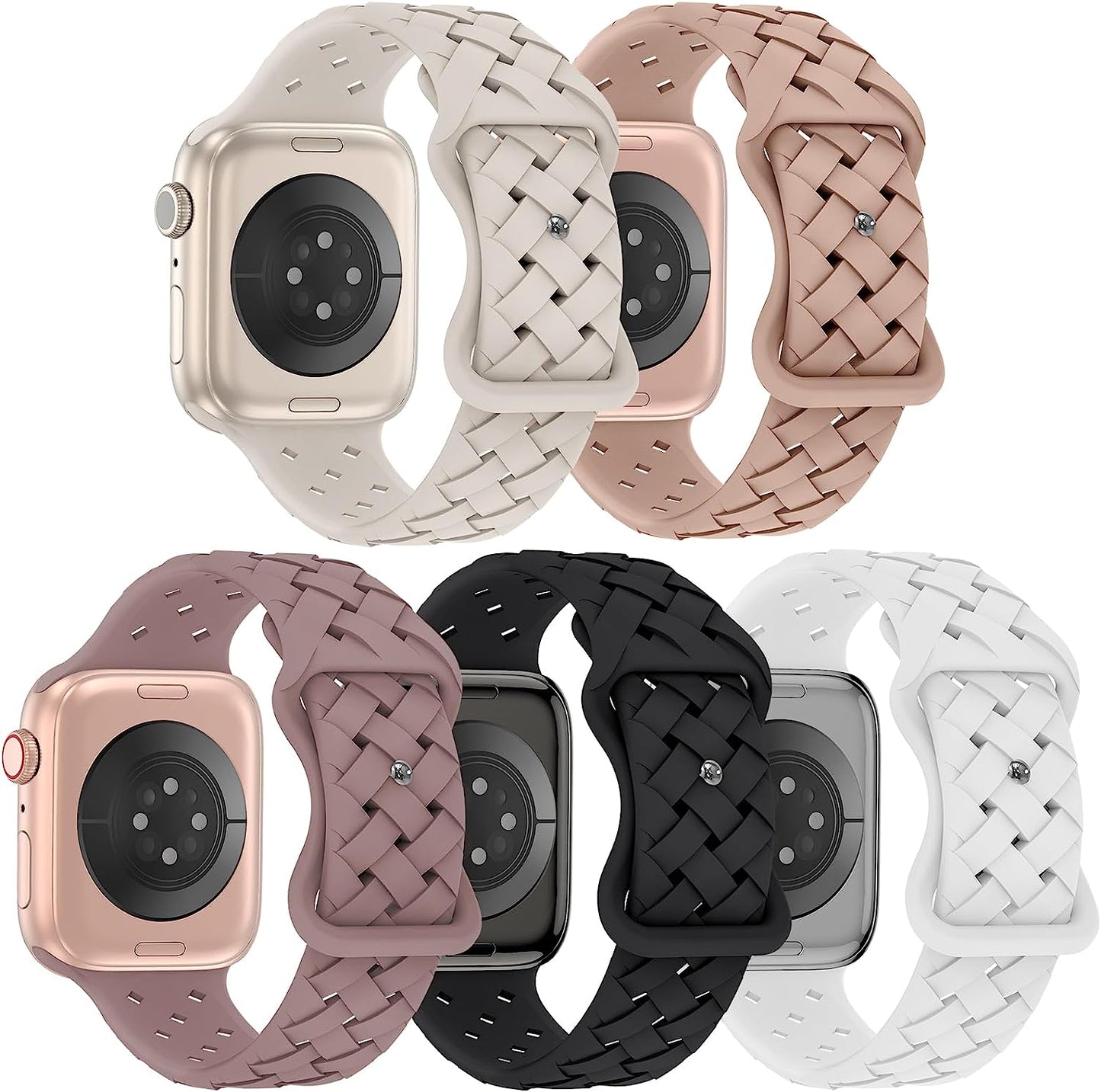 Arctime 5 Pack Soft Silicone Bands Compatible with Apple Watch Band 38Mm 40Mm 41Mm 42Mm 44Mm 45Mm 49Mm, Sport Strap Breathable Wristbands for Iwatch Ultra Series SE 8 7 6 5 4 3 2 1 Women Men  Arctime A-Starlight/Milk Tea/Smoke Violet/Black/White 38/40/41mm 