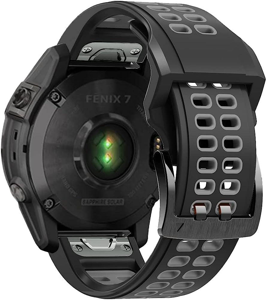 REYDA Silicone Band Compatible for Garmin Fenix 7/6/6 Pro/5/5 Plus, Soft Breathable Silicone Metal Bracelet Sport Wristband Replacement Band for Garmin Forerunner 935/945/955/965/Approach S60/S62  REYDA Black/Grey  