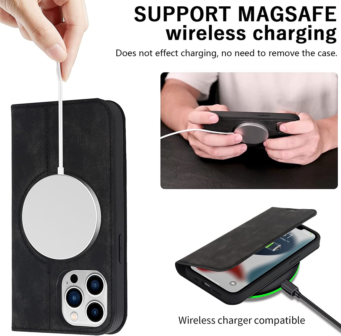 CASEOWL Compatible for Iphone 13 Pro Max Case Wallet [Support Magsafe Wireless Charger] with Card Holder[Rfid Blocking], Kickstand, Flip Leather Slim Iphone 13 Pro Max Wallet Case for Man Women-Black  CASEOWL   